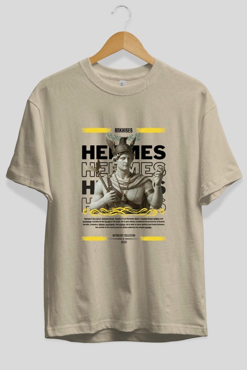 Hermes 1 ön Baskılı Oversize t-shirt Erkek Kadın %100 Pamuk Bisiklet Yaka tişort - Cilexi