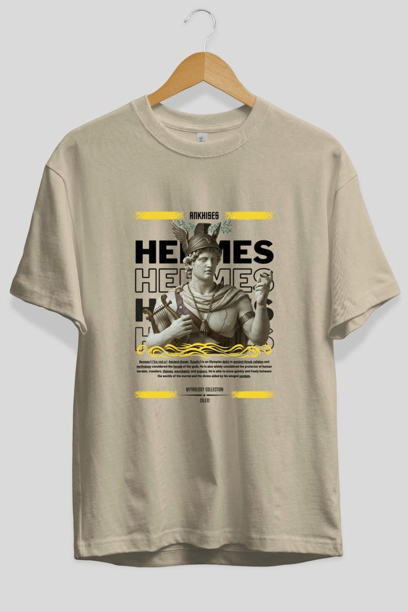 Hermes 2 ön Baskılı Oversize t-shirt Erkek Kadın %100 Pamuk Bisiklet Yaka tişort - Cilexi