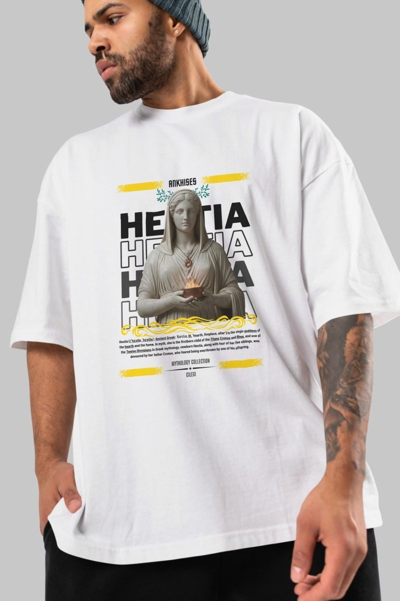 Hestia 1 ön Baskılı Oversize t-shirt Erkek Kadın %100 Pamuk Bisiklet Yaka tişort - Cilexi