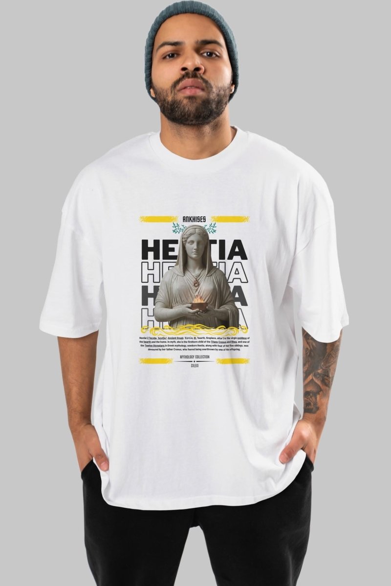 Hestia 1 ön Baskılı Oversize t-shirt Erkek Kadın %100 Pamuk Bisiklet Yaka tişort - Cilexi
