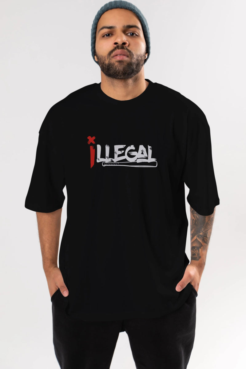 İllegal Ön Baskılı Oversize t-shirt %100 pamuk Erkek Kadın Unisex - Cilexi