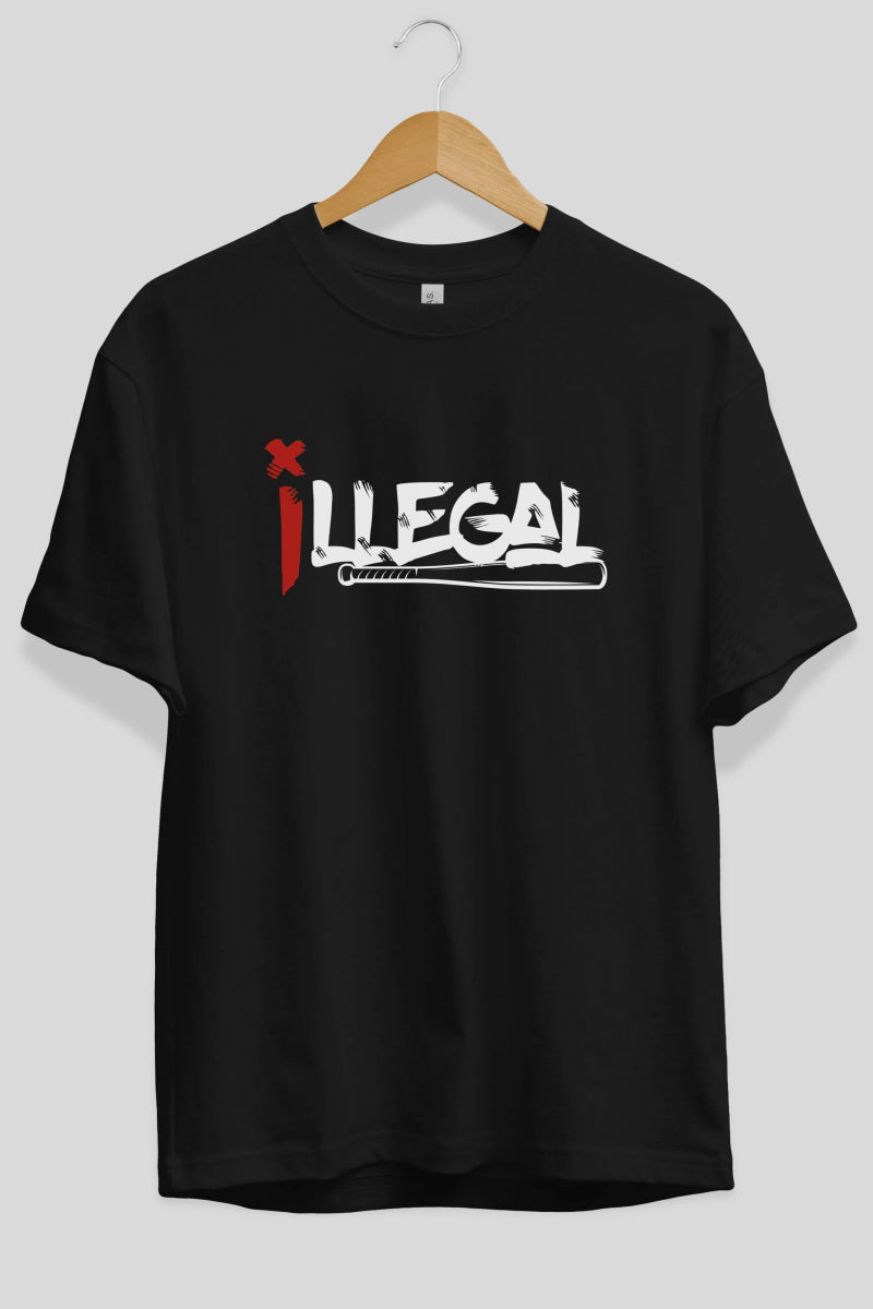 İllegal Ön Baskılı Oversize t-shirt %100 pamuk Erkek Kadın Unisex - Cilexi