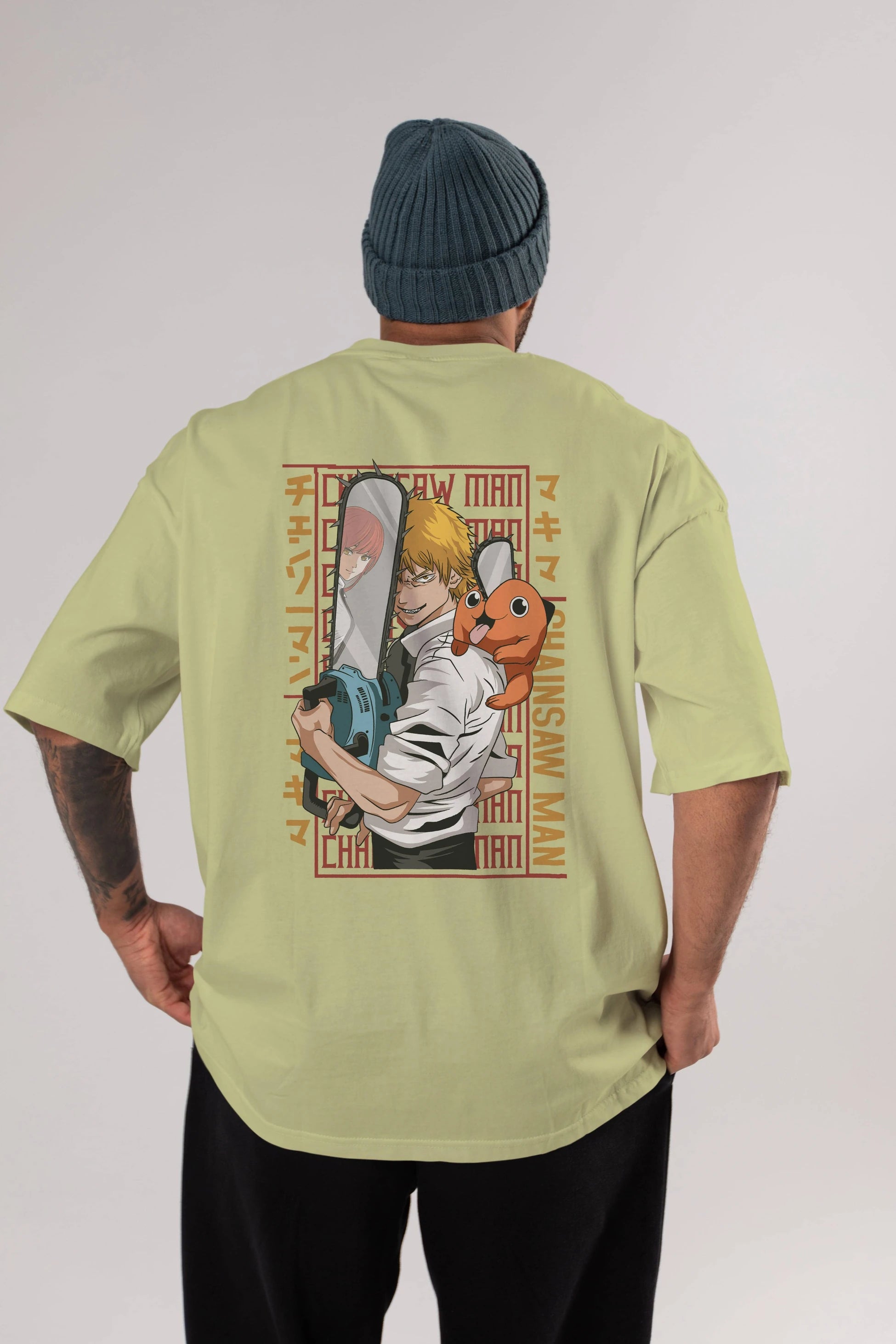 Chainsaw DENJI Anime Arka Baskılı Oversize t-shirt Erkek Kadın Unisex