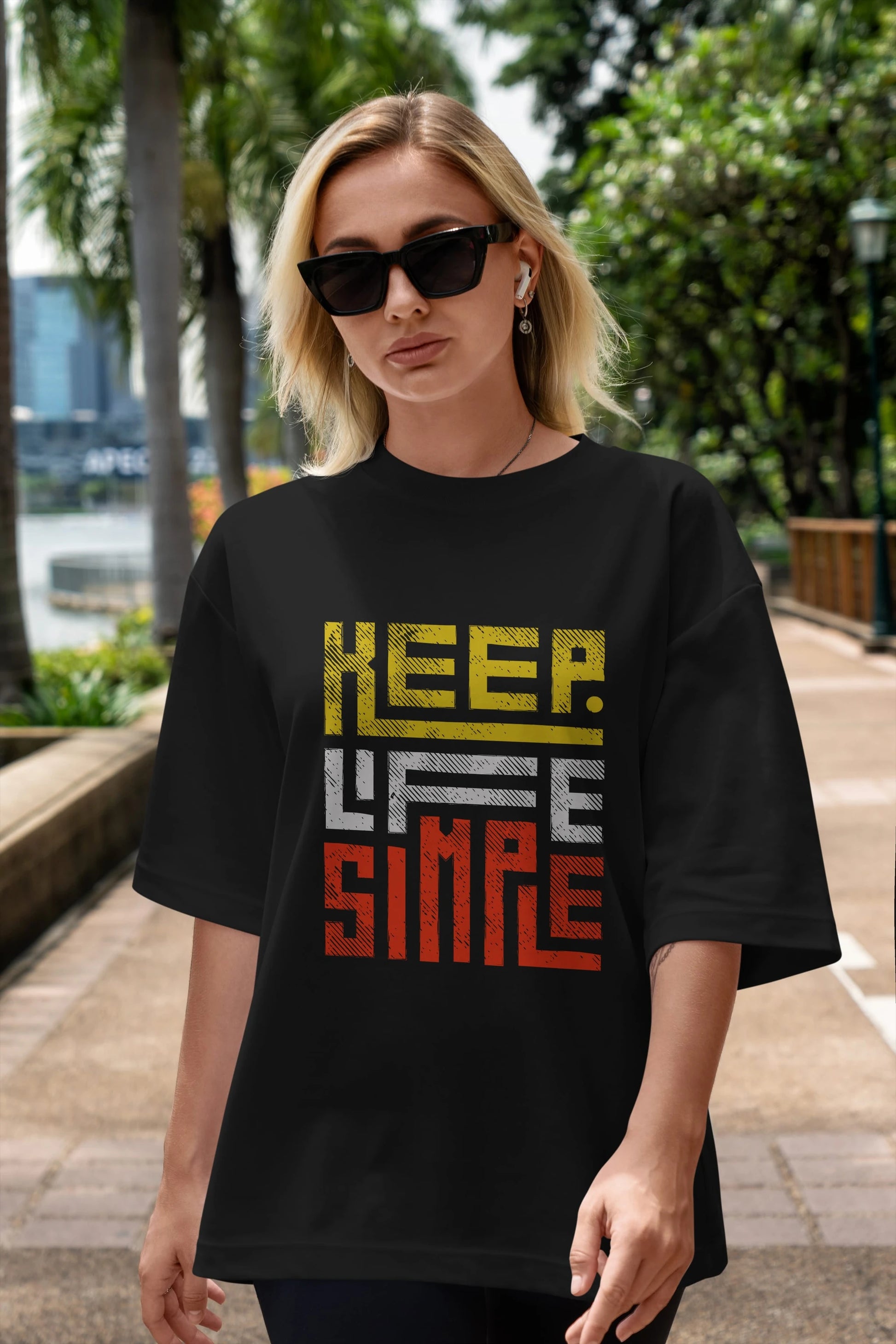 Keep Life Simple Yazılı Ön Baskılı Oversize t-shirt Erkek Kadın Unisex
