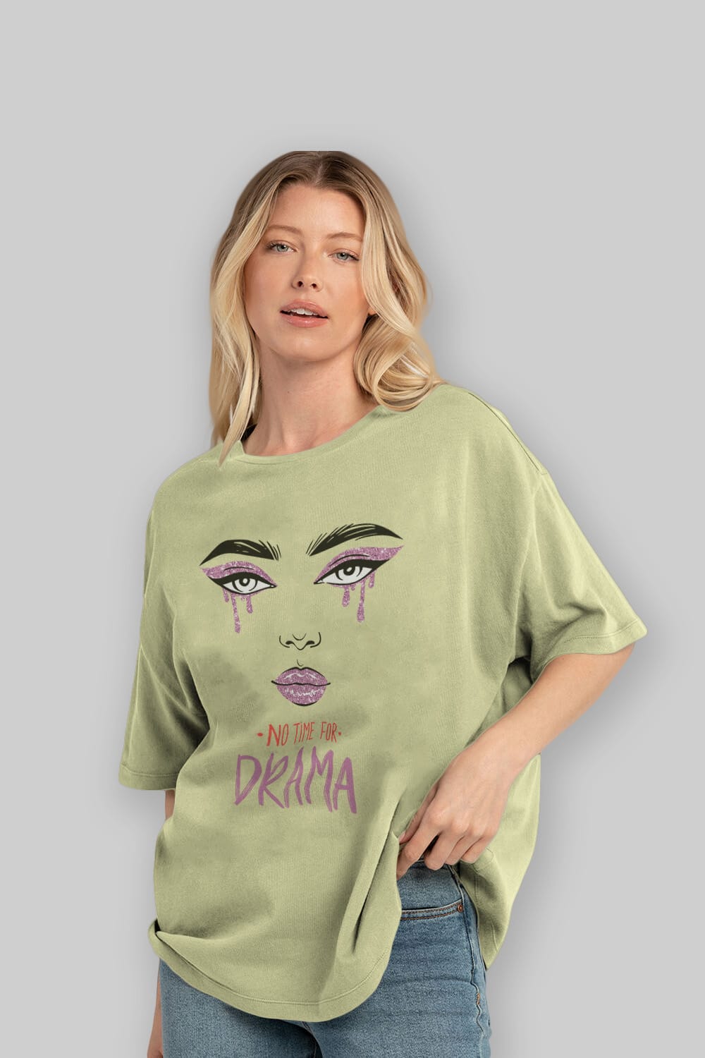 No Time for Drama Yazılı Ön Baskılı Oversize t-shirt Erkek Kadın Unisex