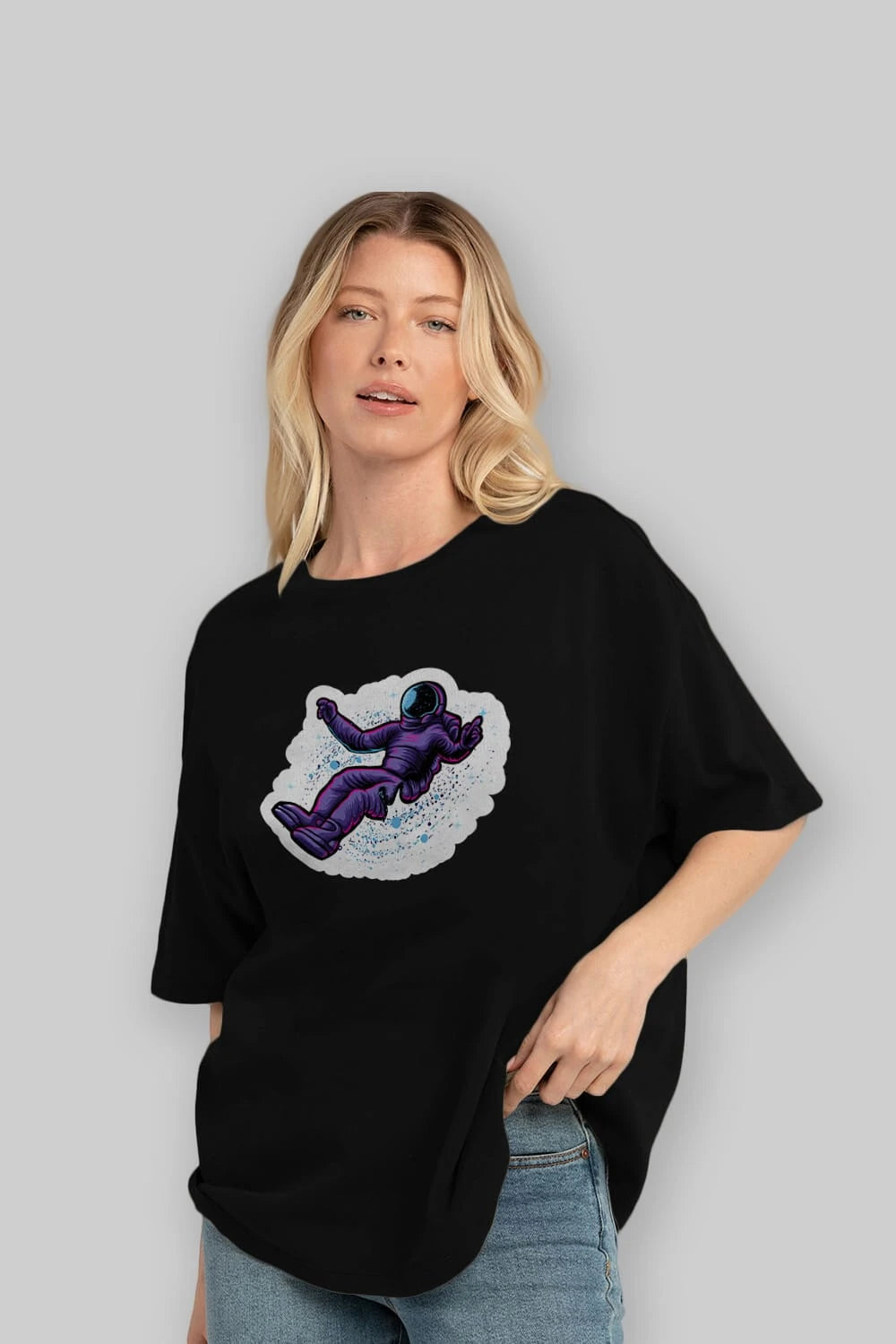 Having fun in outer space sticker Ön Baskılı Oversize t-shirt Erkek Kadın Unisex