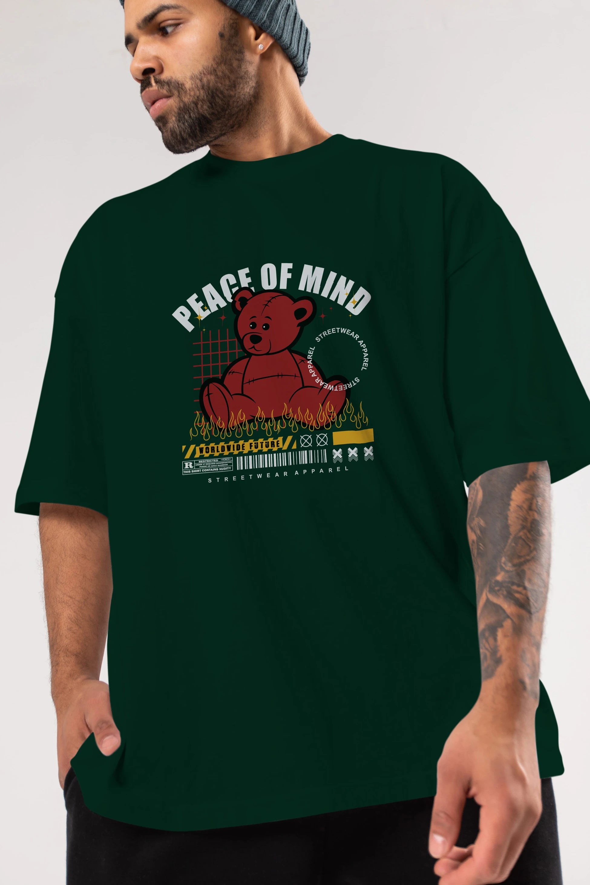 Teddy Bear Peace of Mind Ön Baskılı Oversize t-shirt Erkek Kadın Unisex