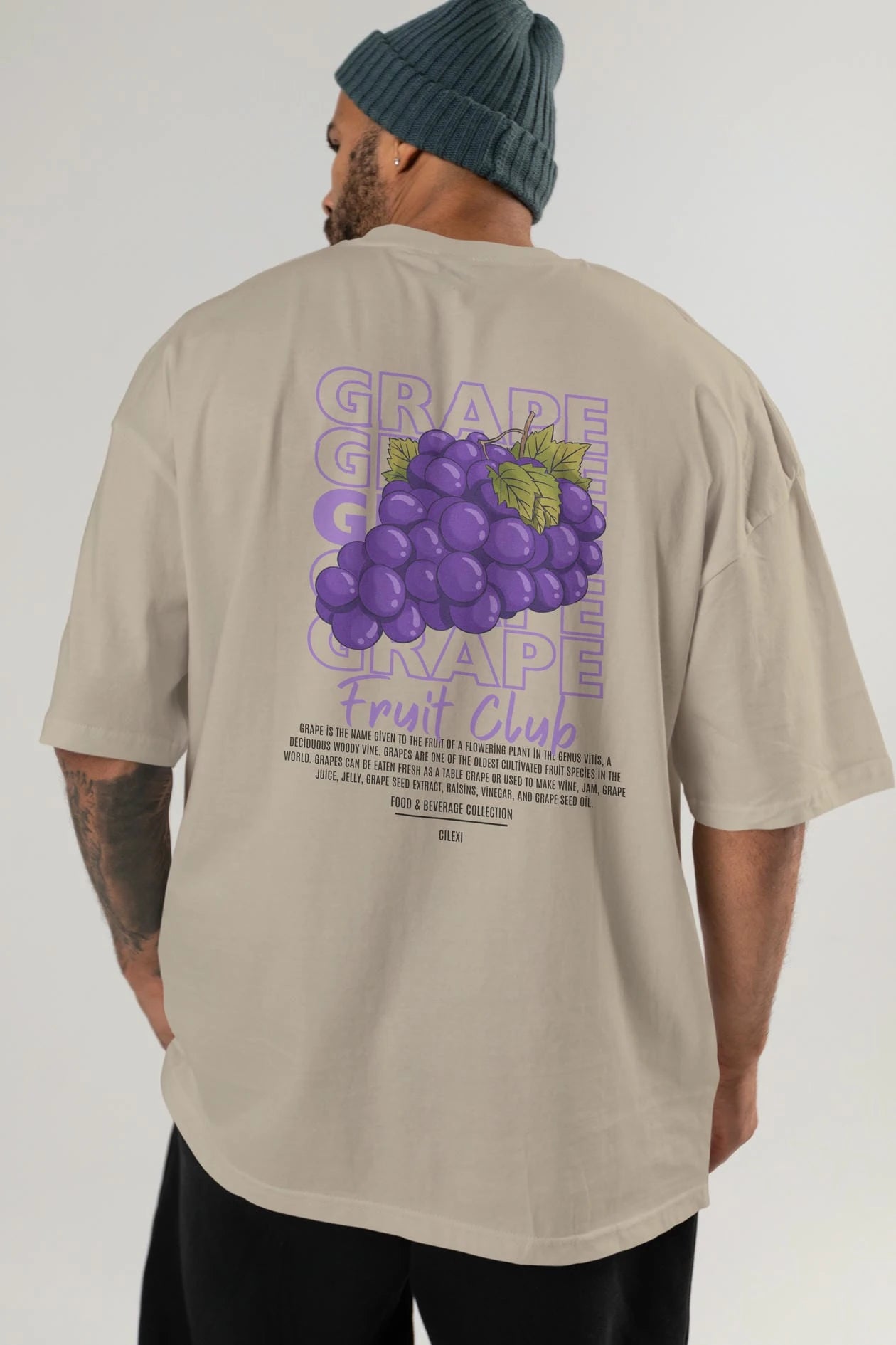 Grape Arka Baskılı Oversize t-shirt Erkek Kadın Pamuk Bisiklet Yaka tişort