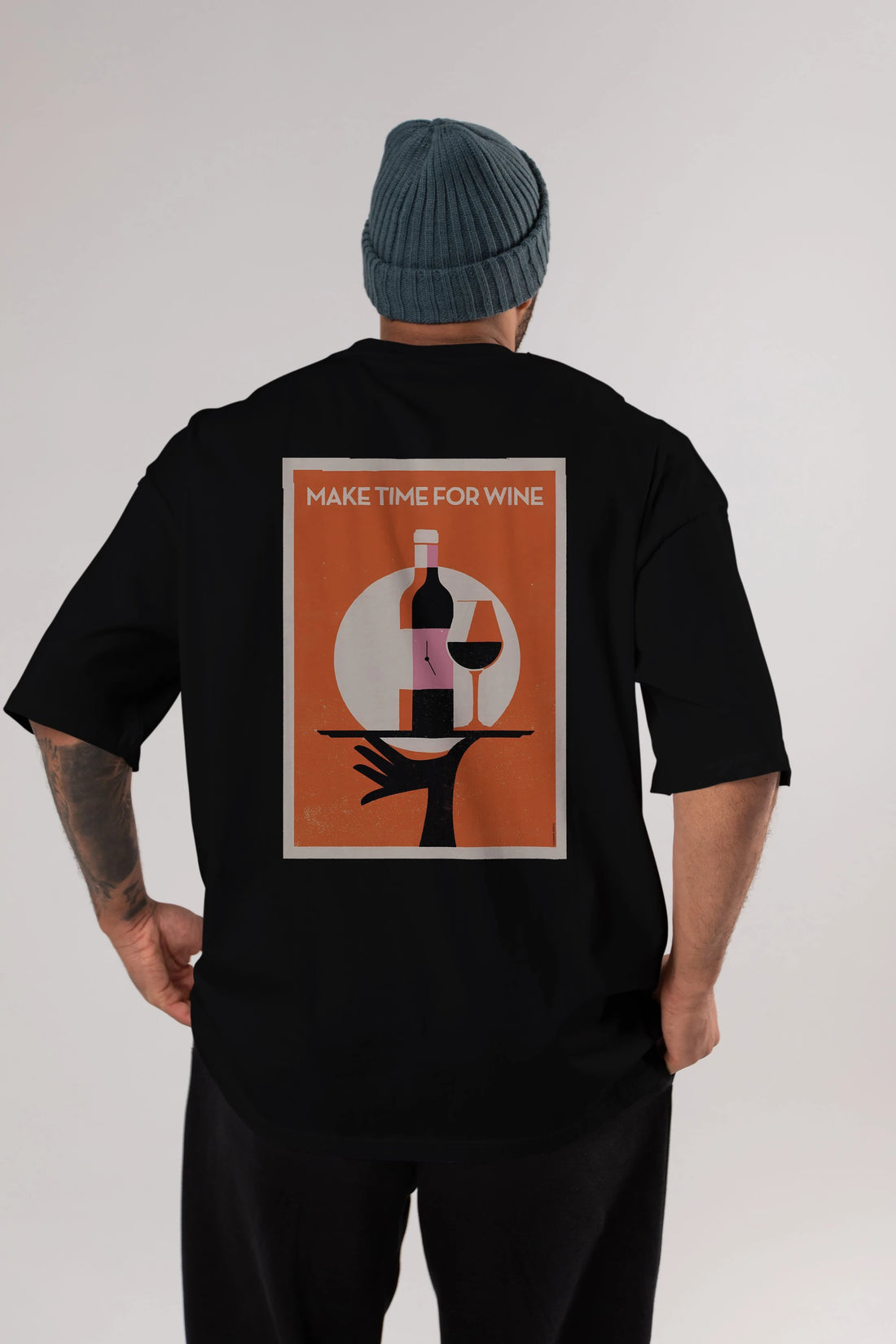 Make Time For Wine Arka Baskılı Oversize t-shirt Erkek Kadın Unisex %100 Pamuk Bisiklet Yaka tişort