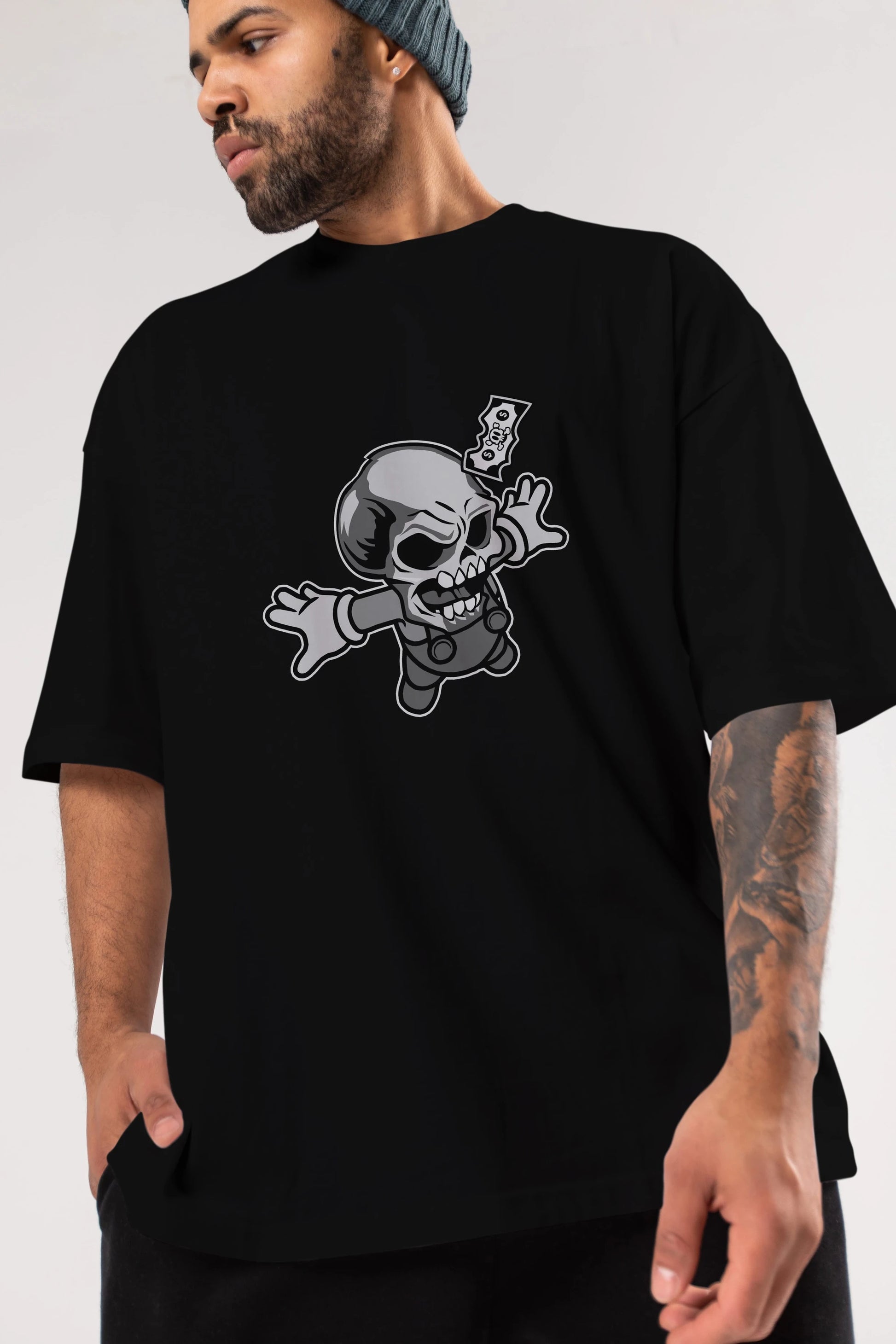 Skull Drowning Ön Baskılı Oversize t-shirt Erkek Kadın Unisex %100 Pamuk tişort