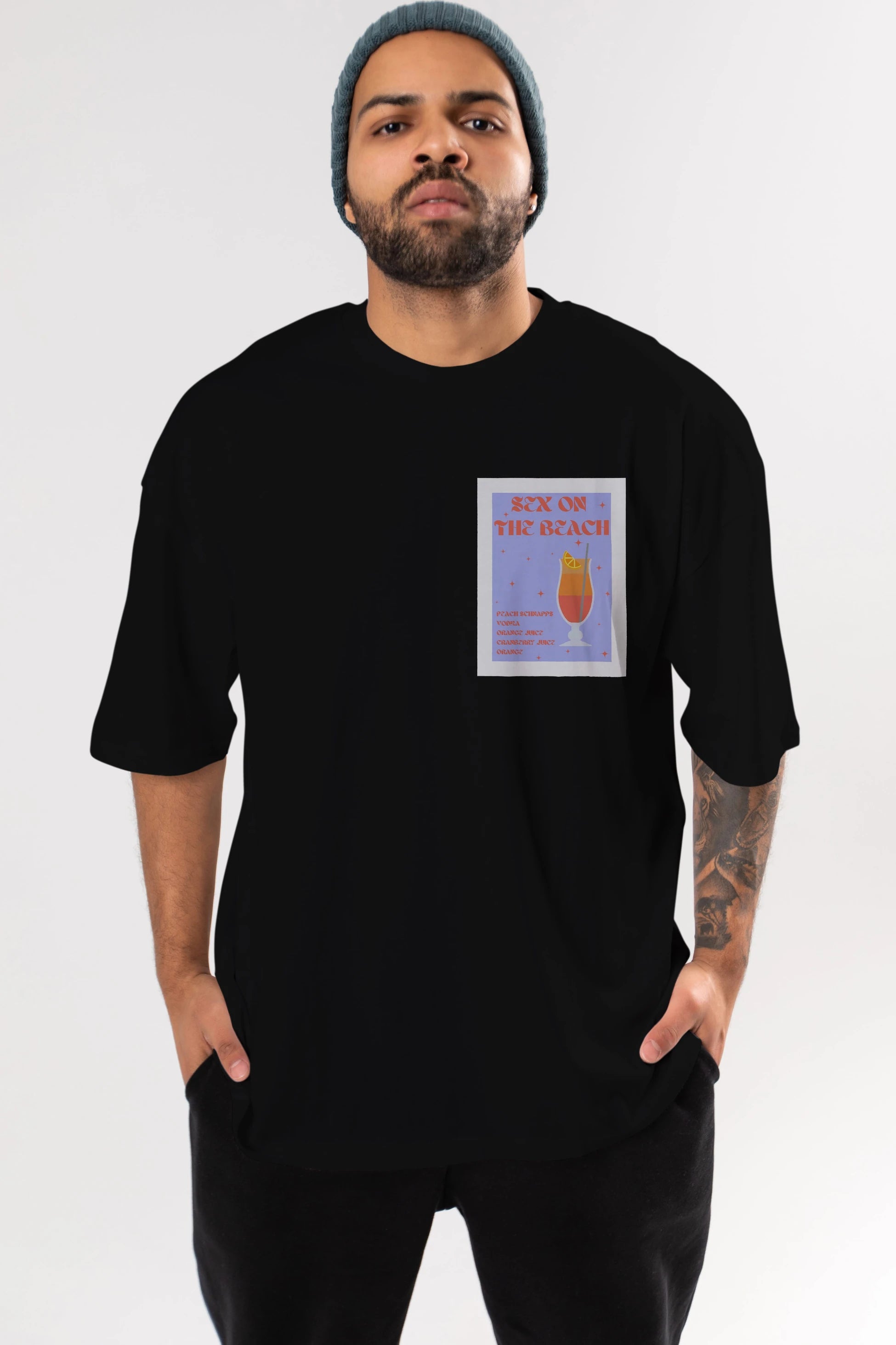 Sex On The Beach Ön Sol Baskılı Oversize t-shirt Erkek Kadın Unisex %100 Pamuk Bisiklet Yaka tişort