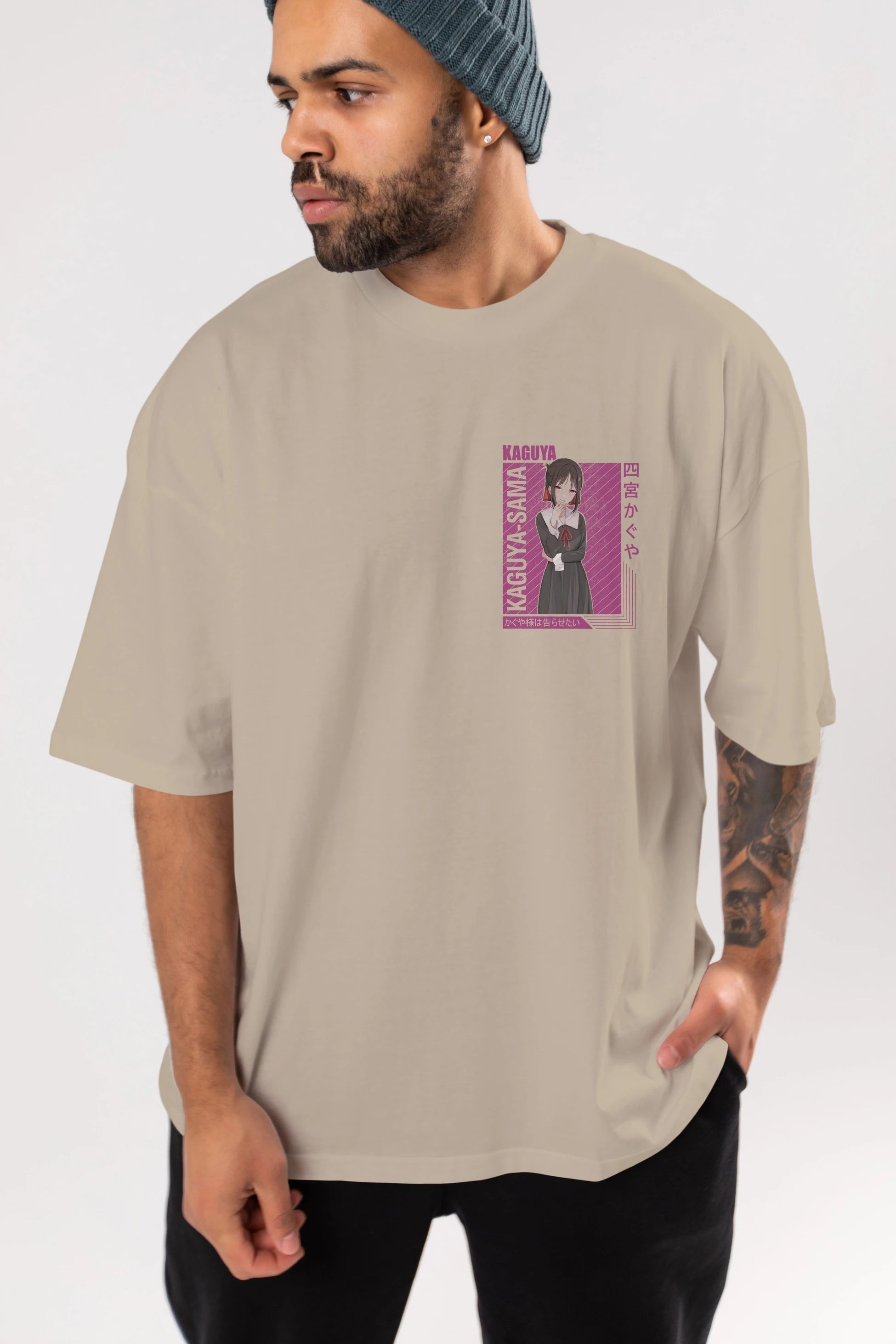 Kaguya Shinomiya 4 1 Ön Sol Baskılı Oversize t-shirt Erkek Kadın Unisex %100 Pamuk Bisiklet Yaka tişort