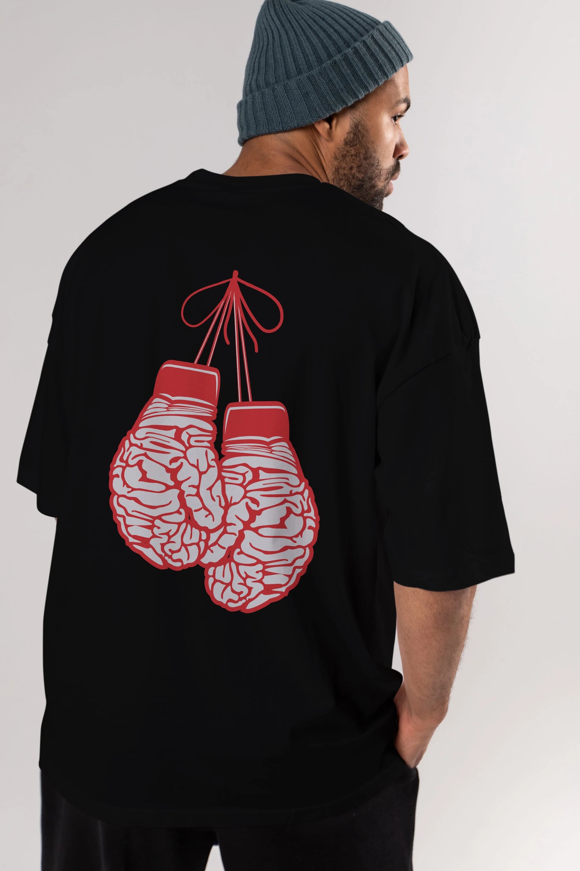 Brain Gloves Arka Baskılı Oversize t-shirt %100 pamuk Erkek Kadın Unisex