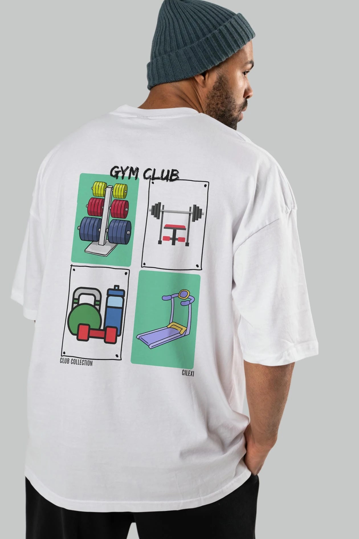 Gym Club Arka Baskılı Oversize t-shirt Erkek Kadın %100 Pamuk Bisiklet Yaka tişort