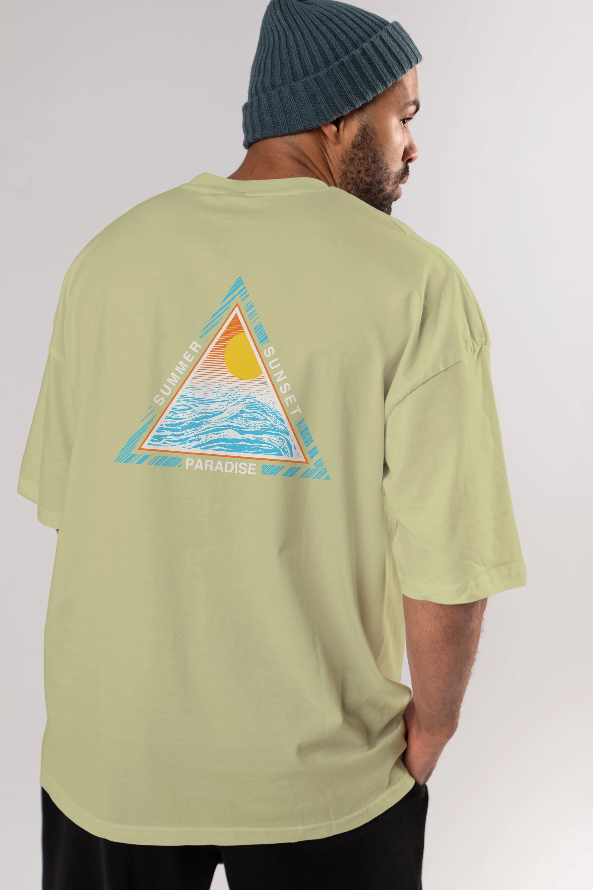 Summer Sunset Paradise Arka Baskılı Oversize t-shirt Erkek Kadın Unisex