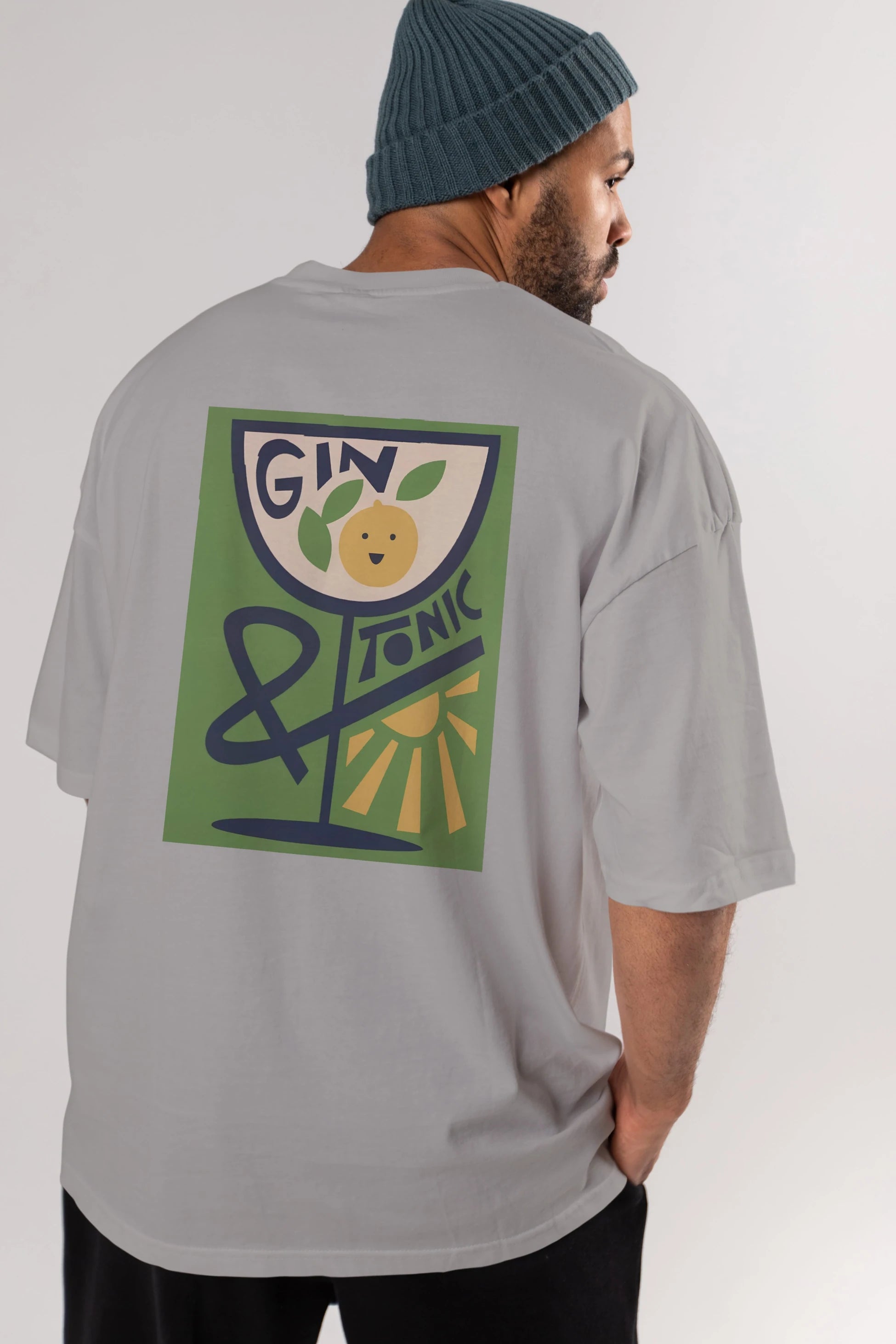 Gin Tonic 3 Arka Baskılı Oversize t-shirt Erkek Kadın Unisex %100 Pamuk Bisiklet Yaka tişort
