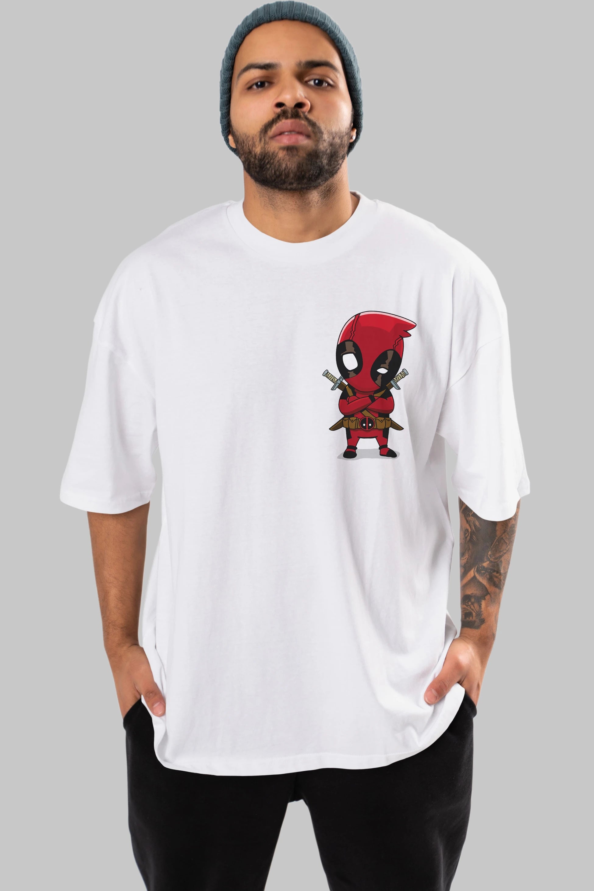 Deadpool (19) Ön Sol Baskılı Oversize t-shirt Erkek Kadın Unisex %100 Pamuk Bisiklet Yaka tişort