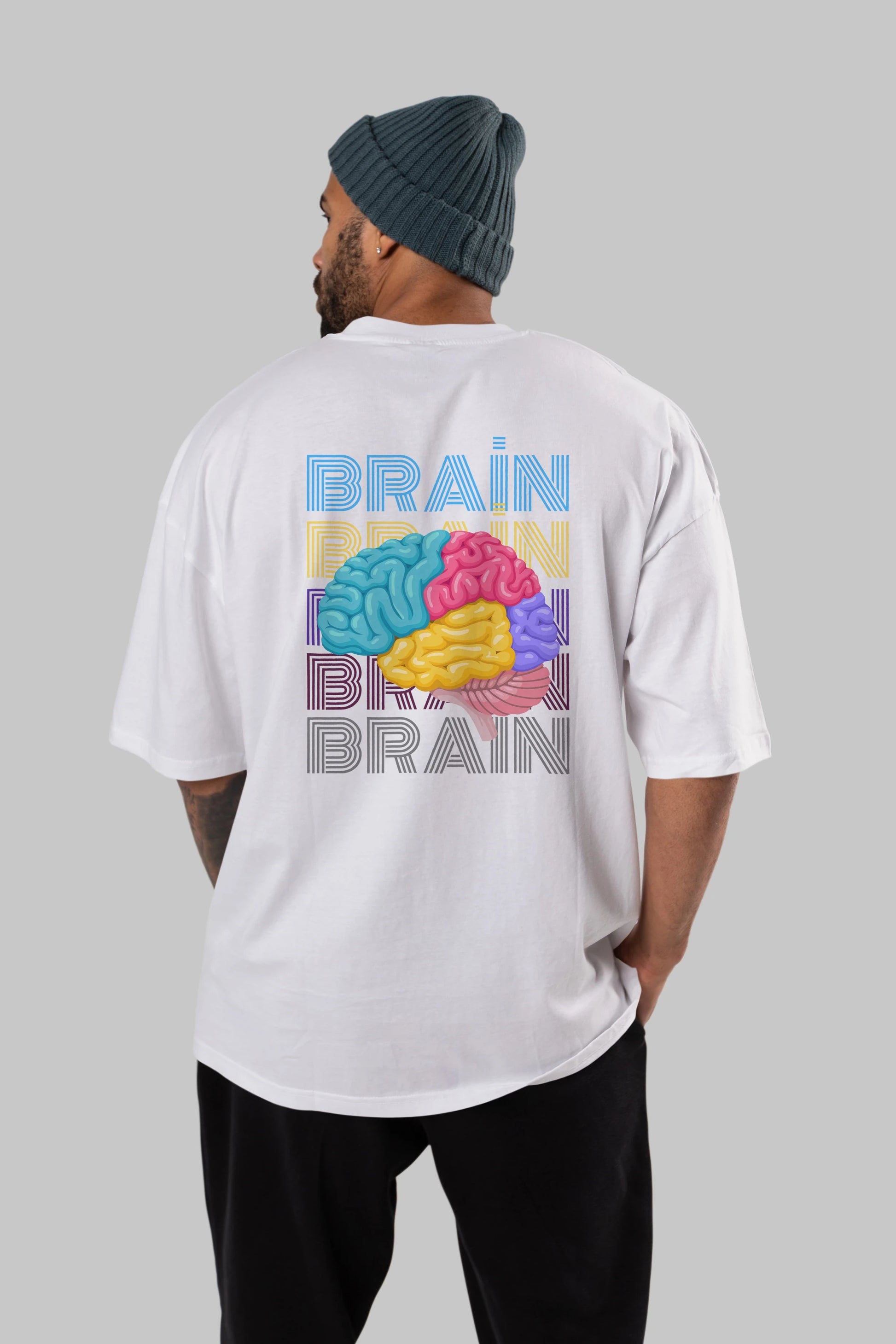 Brain Yazılı Arka Baskılı Oversize t-shirt Erkek Kadın Unisex