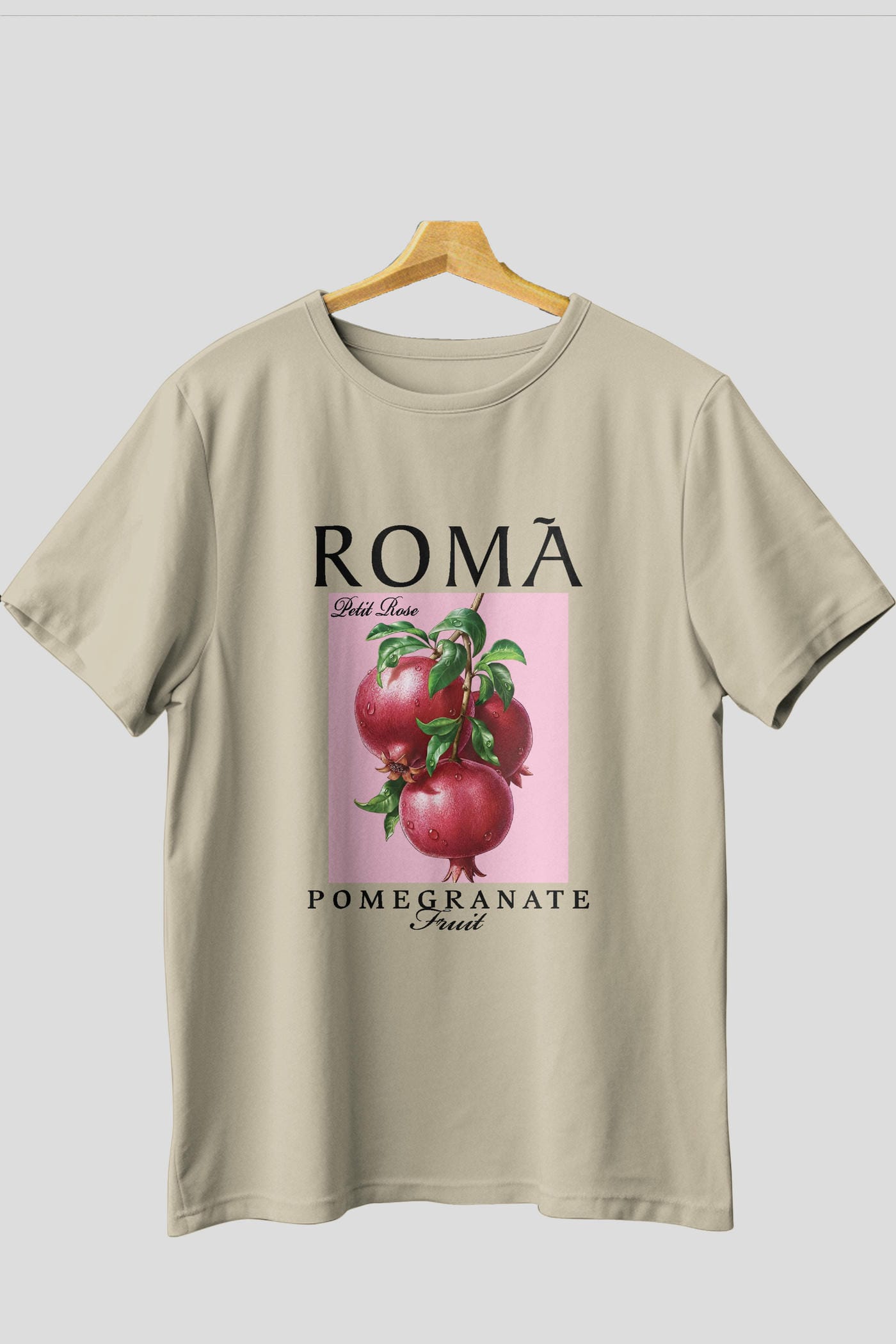 Roma Pomegranate Nar Ön Baskılı Oversize t-shirt Erkek Kadın Pamuk Bisiklet Yaka tişort
