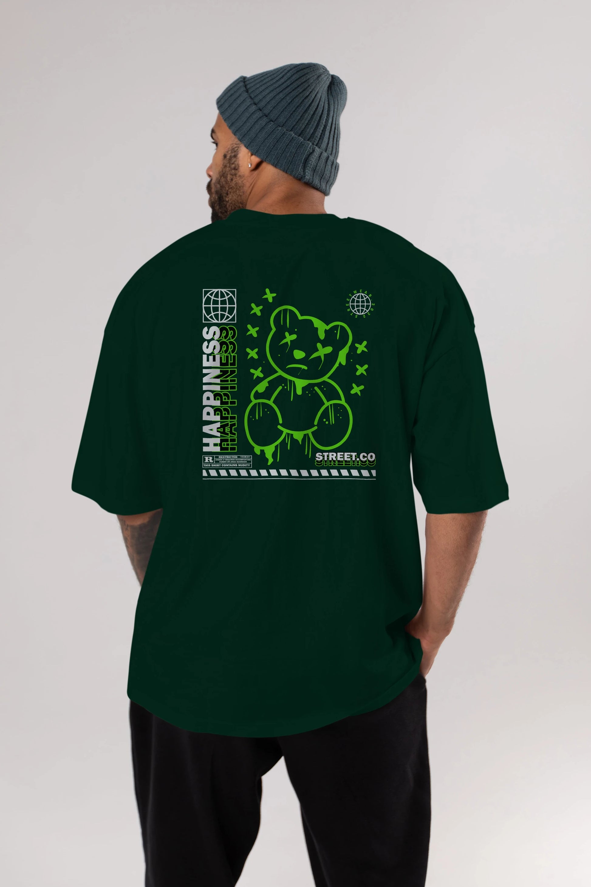 Happiness Bear 3 Arka Baskılı Oversize t-shirt Erkek Kadın Unisex