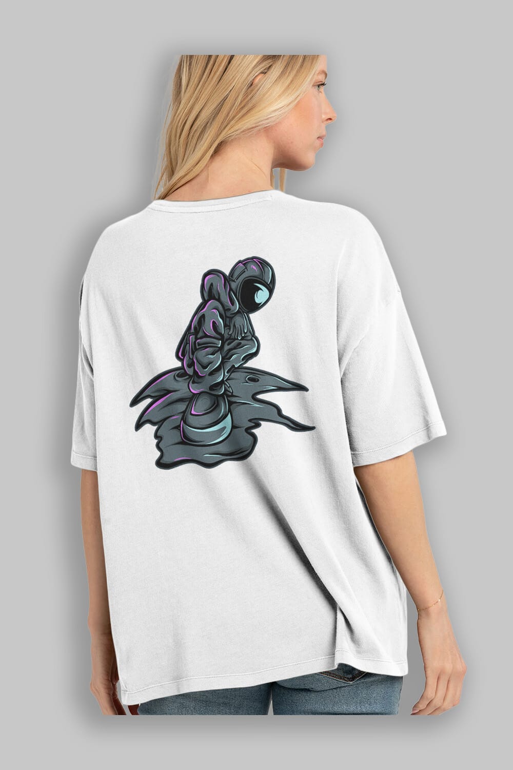 Stylish Astronaut Arka Baskılı Oversize t-shirt Erkek Kadın Unisex
