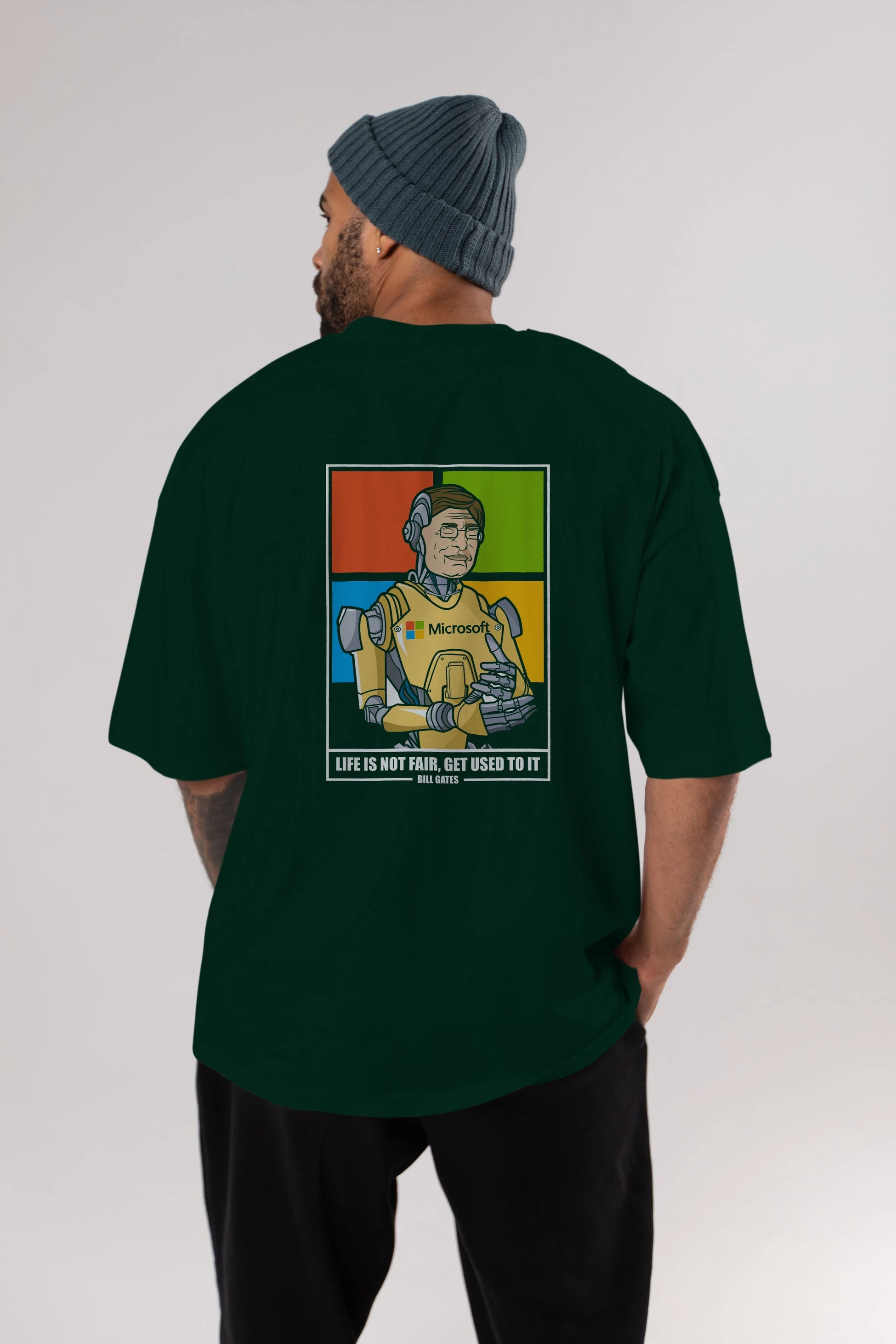 Bill Gates Robot Human Arka Baskılı Oversize t-shirt Erkek Kadın Unisex %100 Pamuk tişort