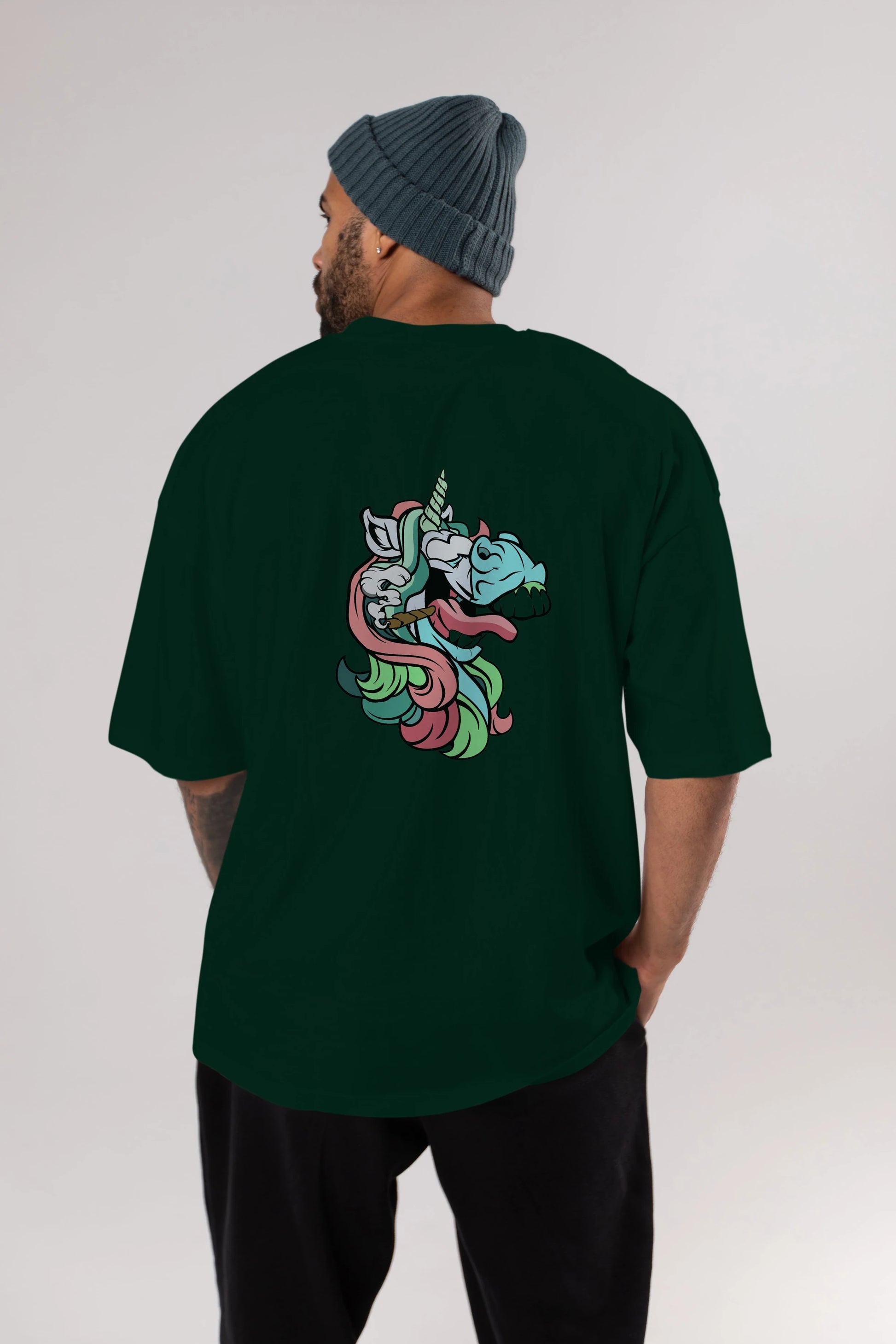 Crazy Unicorn Arka Baskılı Oversize t-shirt Erkek Kadın Unisex %100 Pamuk tişort