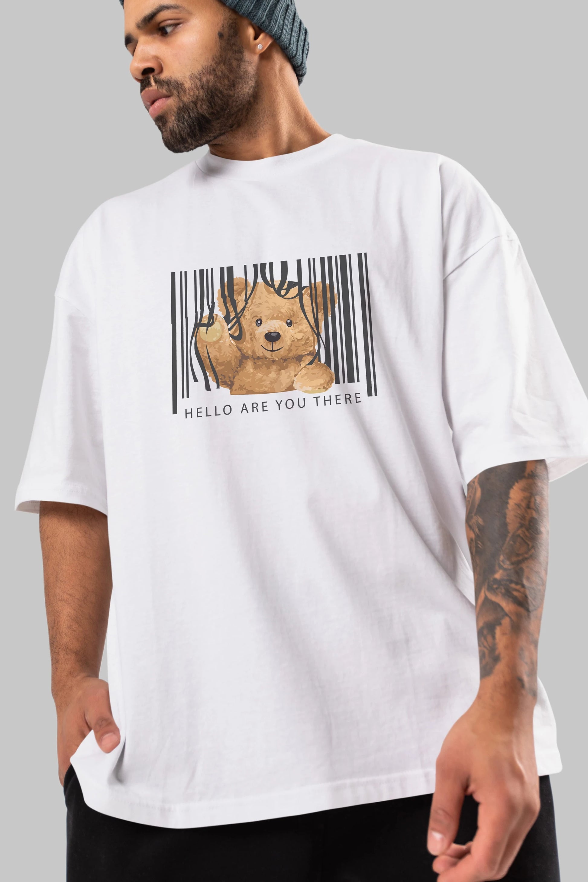 Teddy Bear Hello Ön Baskılı Oversize t-shirt Erkek Kadın Unisex %100 Pamuk