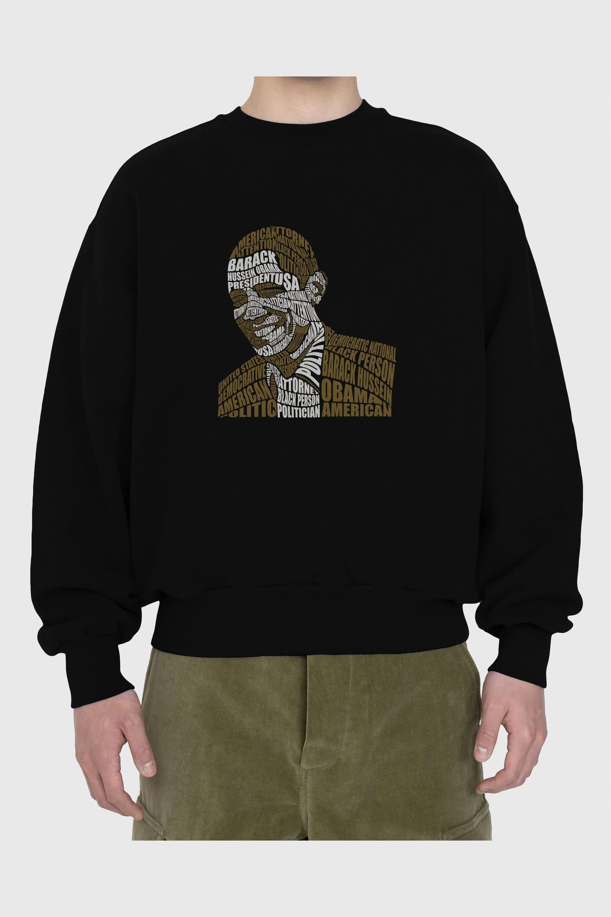 Obama Calligram Ön Baskılı Oversize Sweatshirt Erkek Kadın Unisex