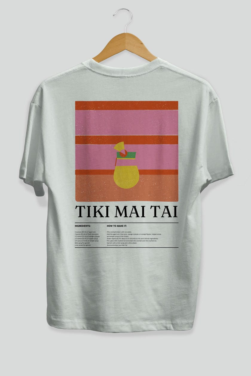 Tiki Mai Tai Kokteyl Serisi Arka Baskılı Oversize t-shirt Erkek Kadın %100 Pamuk Bisiklet Yaka tişort