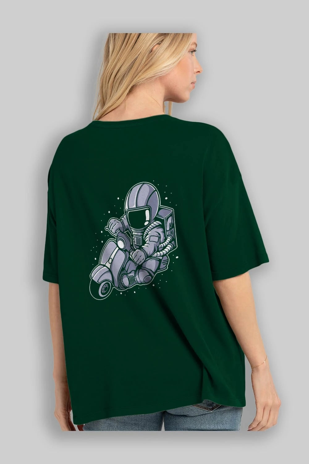 Astronaut Scooter (2) Arka Baskılı Oversize t-shirt Erkek Kadın Unisex