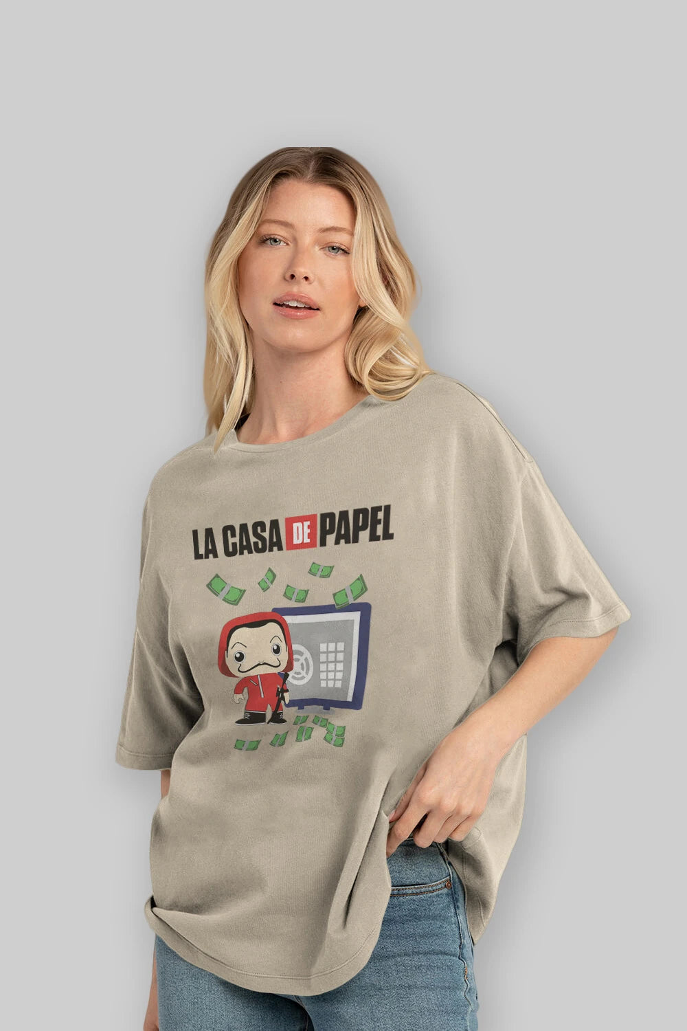 La Casa De Papel (4) Ön Baskılı Oversize t-shirt Erkek Kadın Unisex %100 Pamuk Bisiklet Yaka tişort