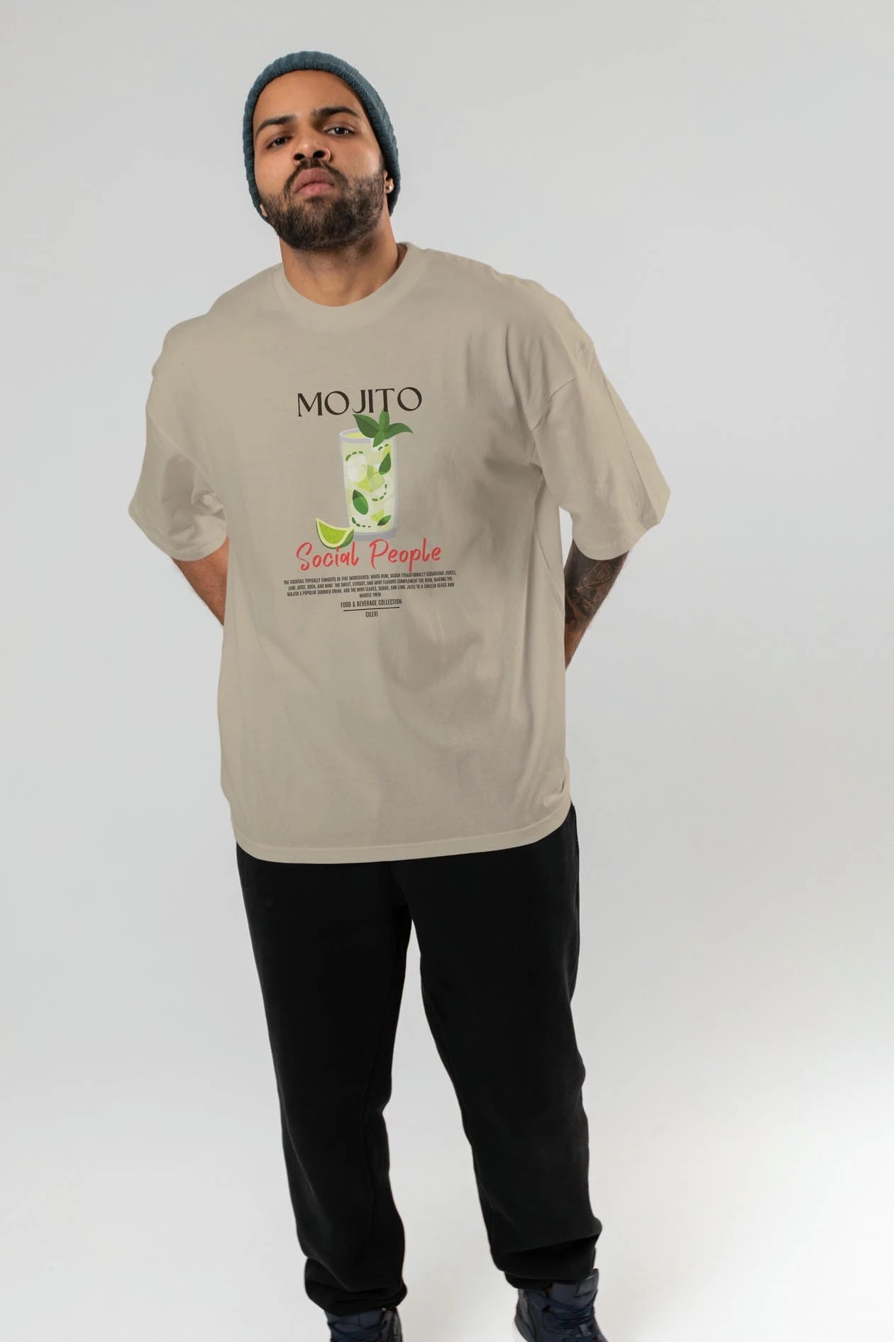 Mojıto Kokteyl Serisi ön Baskılı Oversize t-shirt Erkek Kadın %100 Pamuk Bisiklet Yaka tişort