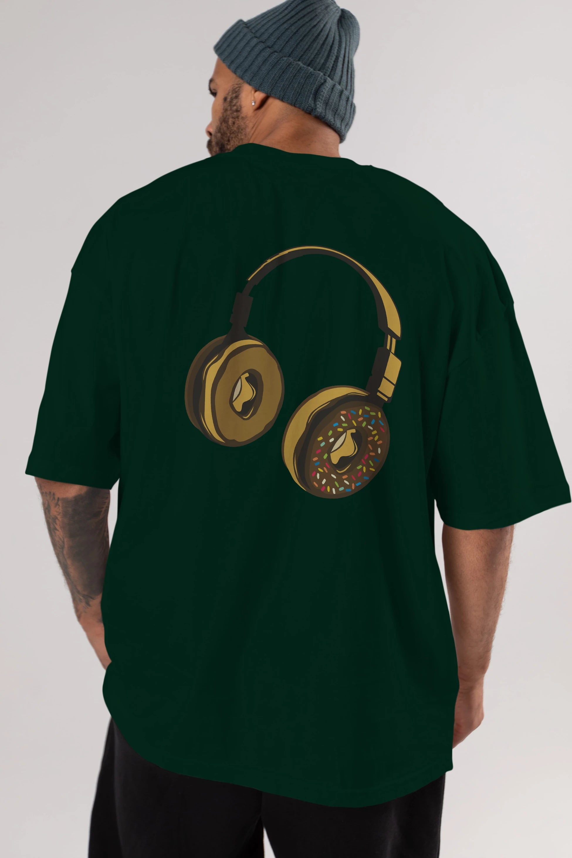 Headphone Donut Arka Baskılı Oversize t-shirt %100 pamuk Erkek Kadın Unisex
