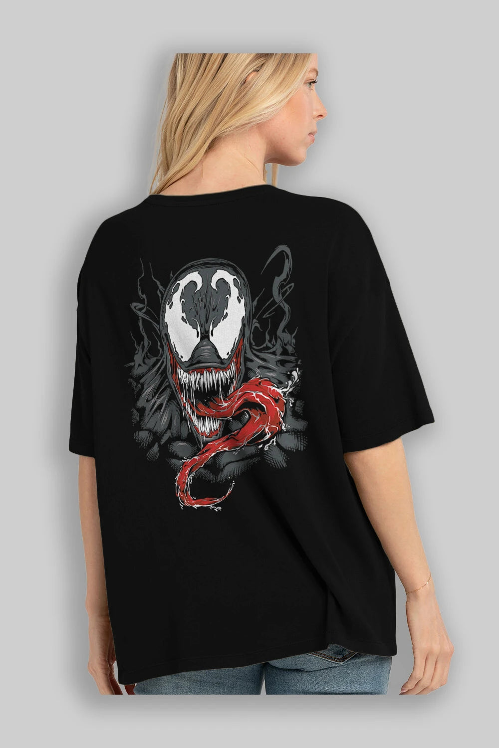 Venom (18) Arka Baskılı Oversize t-shirt Erkek Kadın Unisex %100 Pamuk Bisiklet Yaka tişort