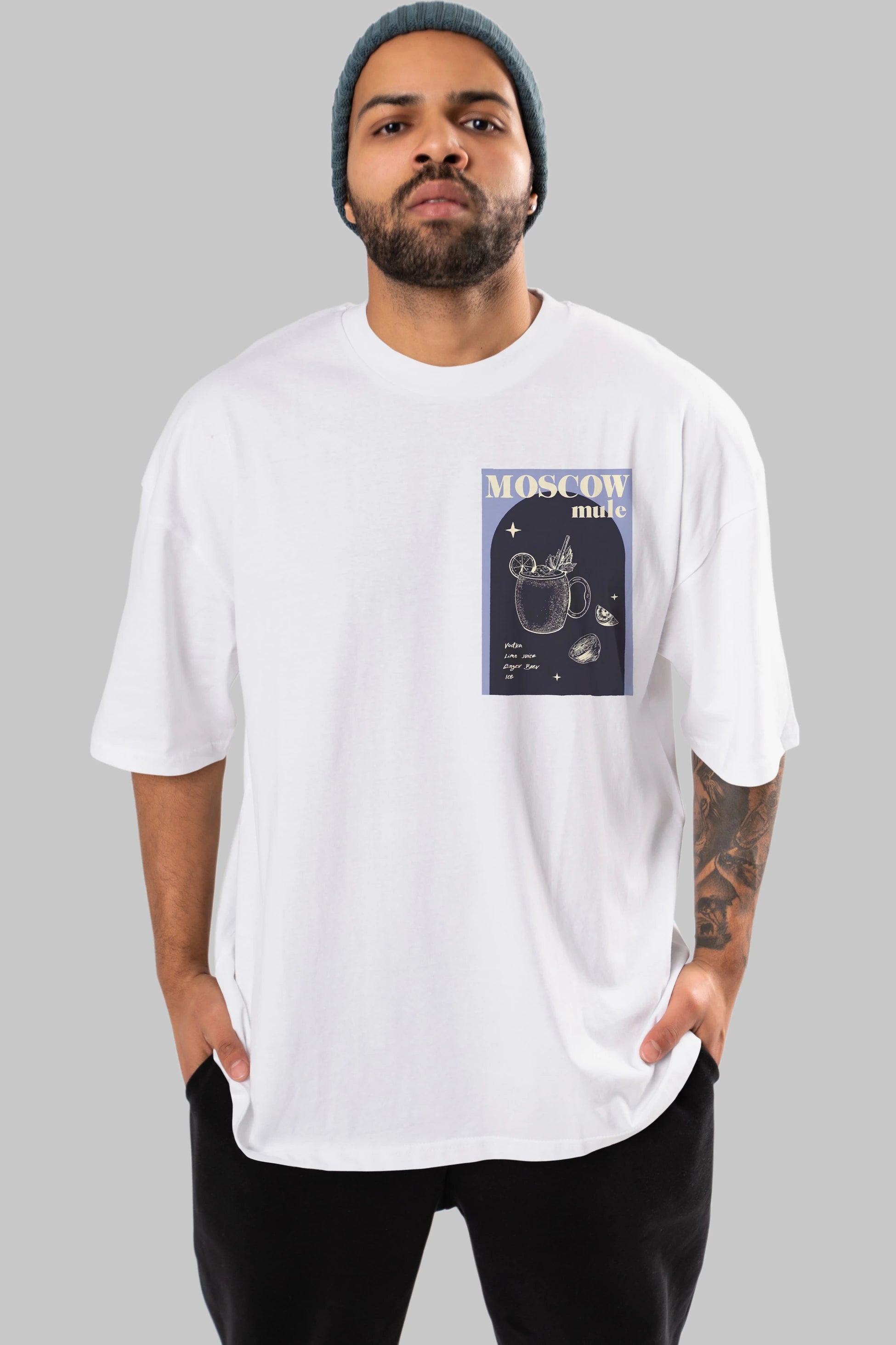 Moscow Mule Ön Sol Baskılı Oversize t-shirt Erkek Kadın Unisex %100 Pamuk Bisiklet Yaka tişort