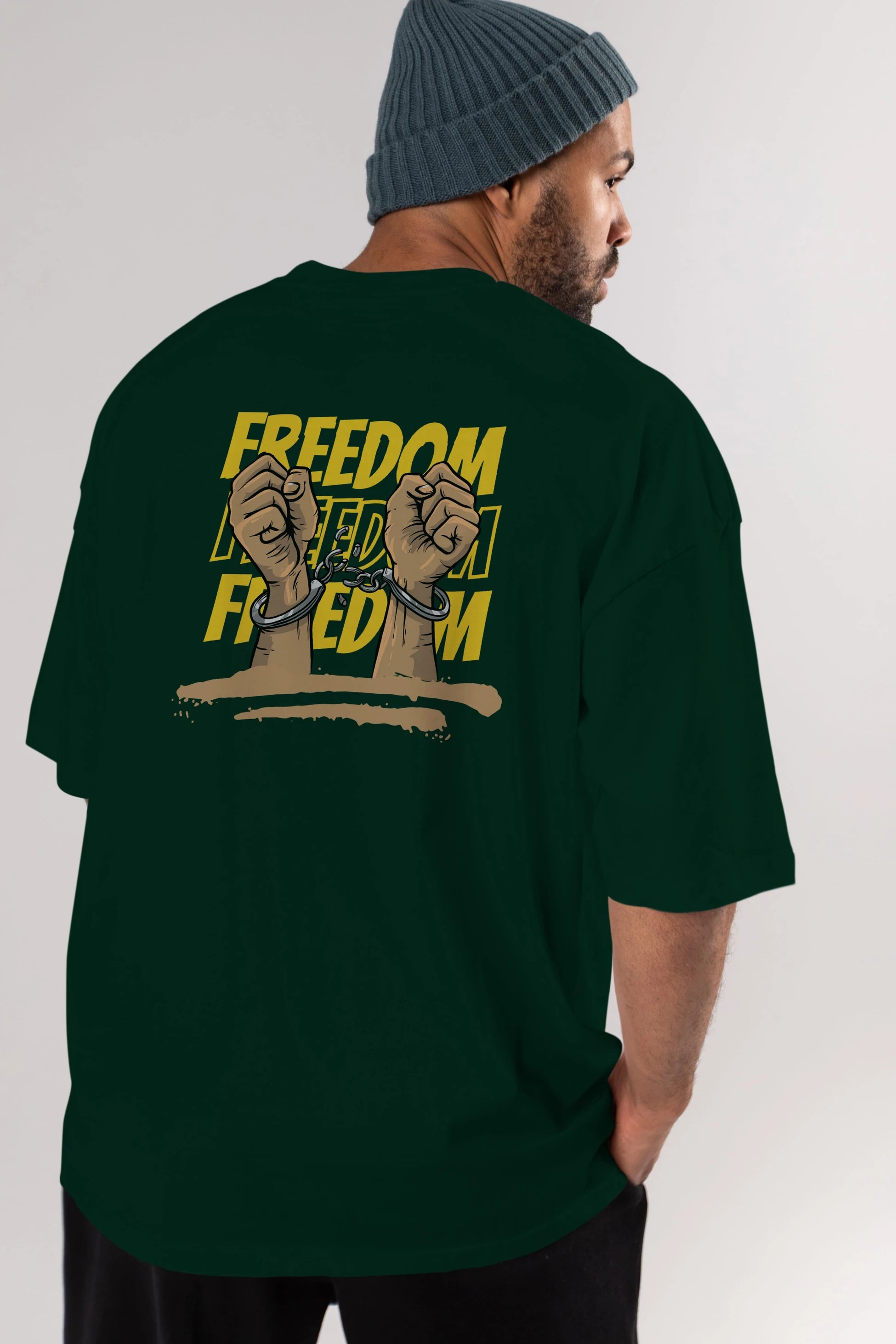 Freedom Yazılı Arka Baskılı Oversize t-shirt Erkek Kadın Unisex