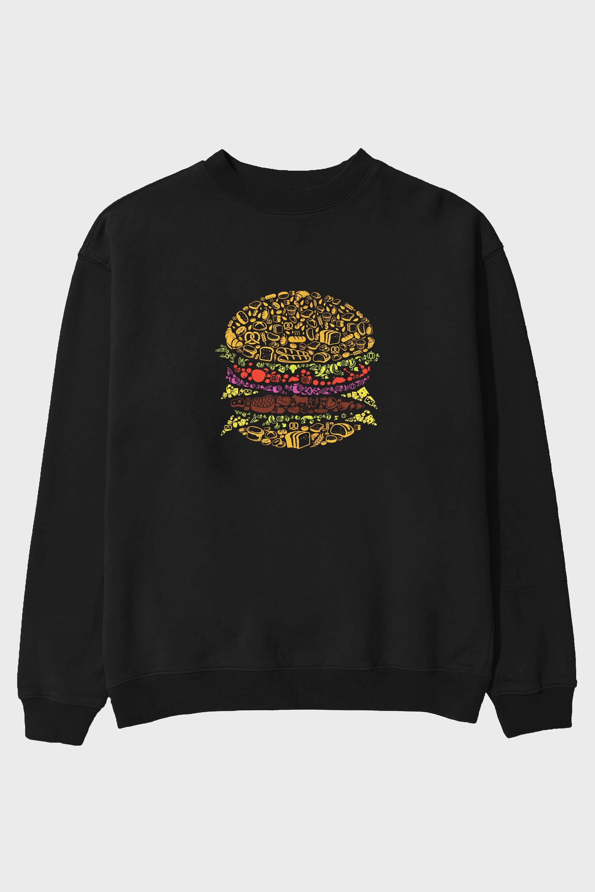 Burger Ön Baskılı Oversize Sweatshirt Erkek Kadın Unisex