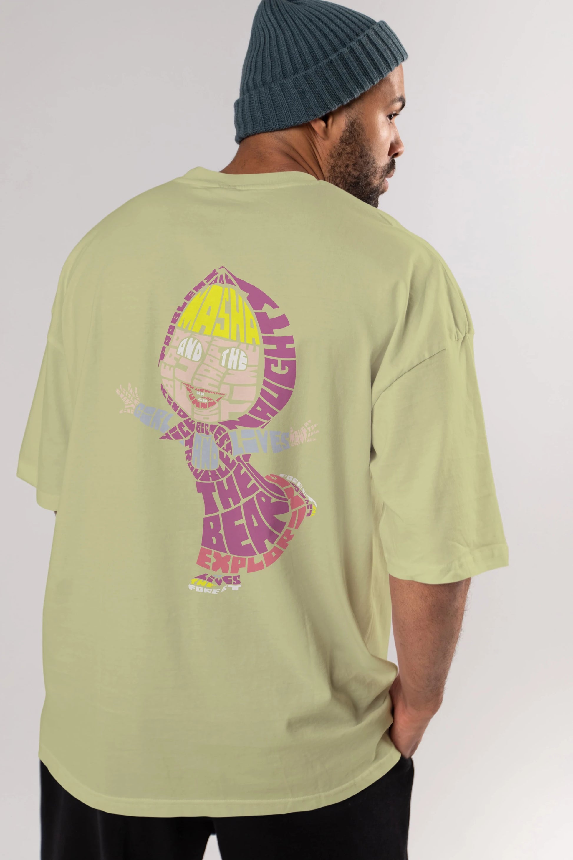 Masha And The Bear Arka Baskılı Oversize t-shirt %100 pamuk Erkek Kadın Unisex
