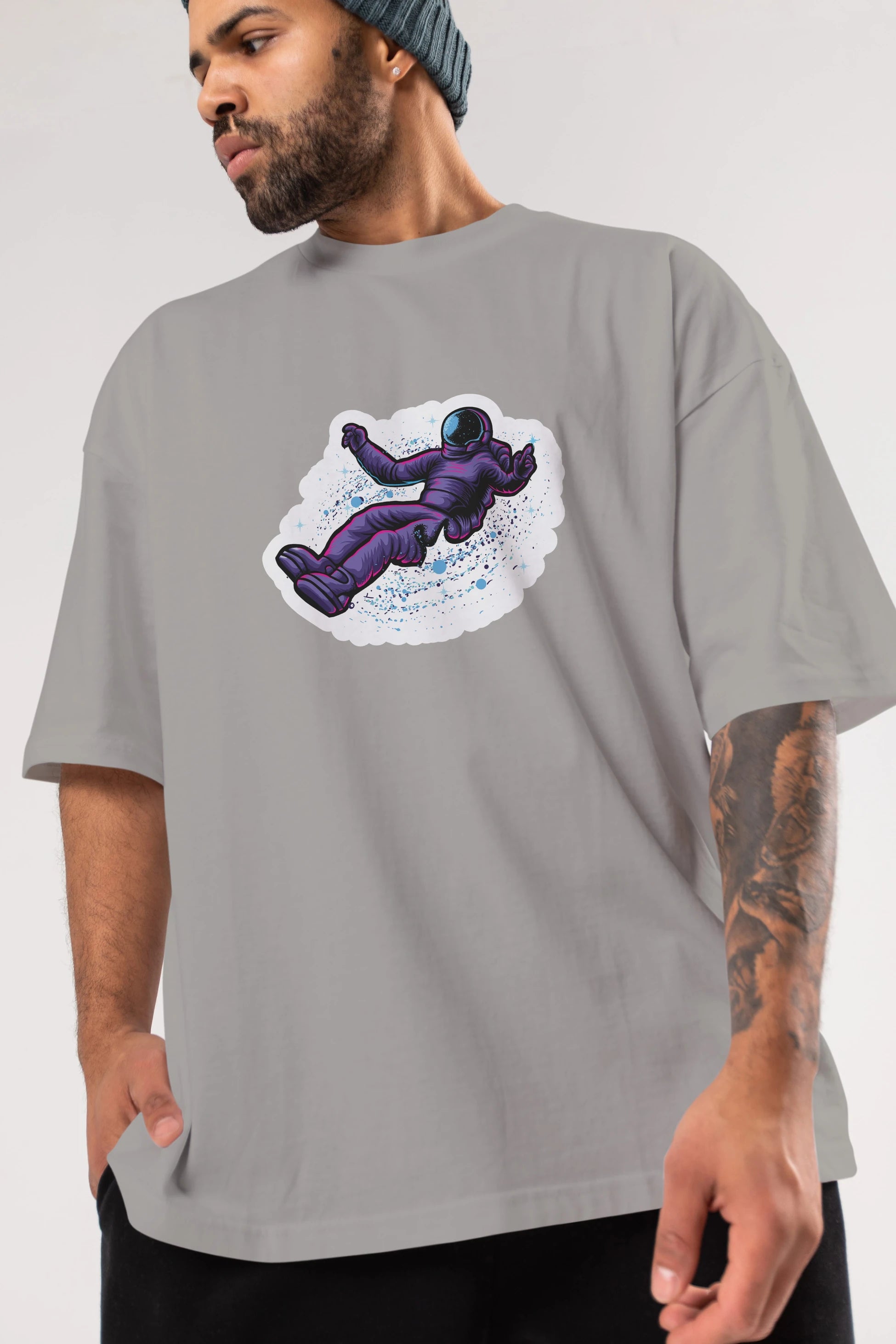 Having fun in outer space sticker Ön Baskılı Oversize t-shirt Erkek Kadın Unisex
