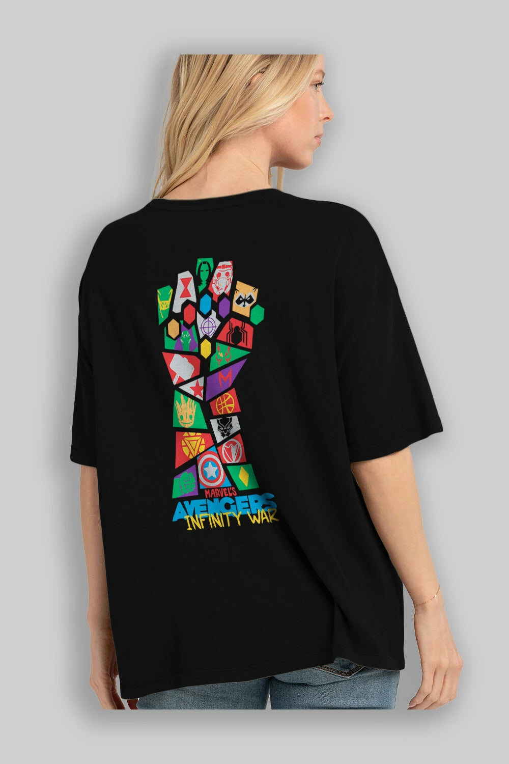 The Avengers Arka Baskılı Oversize t-shirt Erkek Kadın Unisex %100 Pamuk Bisiklet Yaka tişort