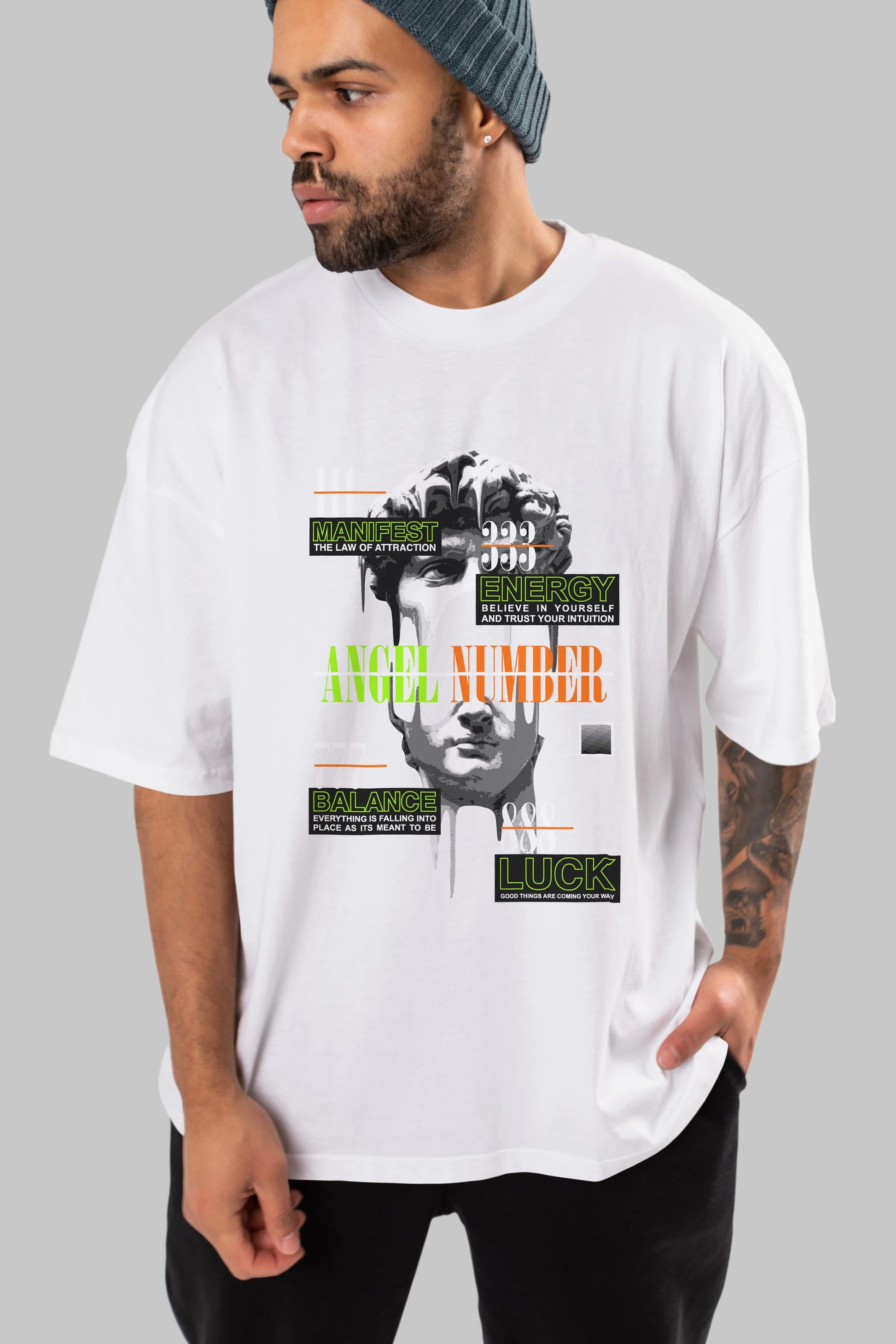 Angel Number Ön Baskılı Oversize t-shirt Erkek Kadın Unisex