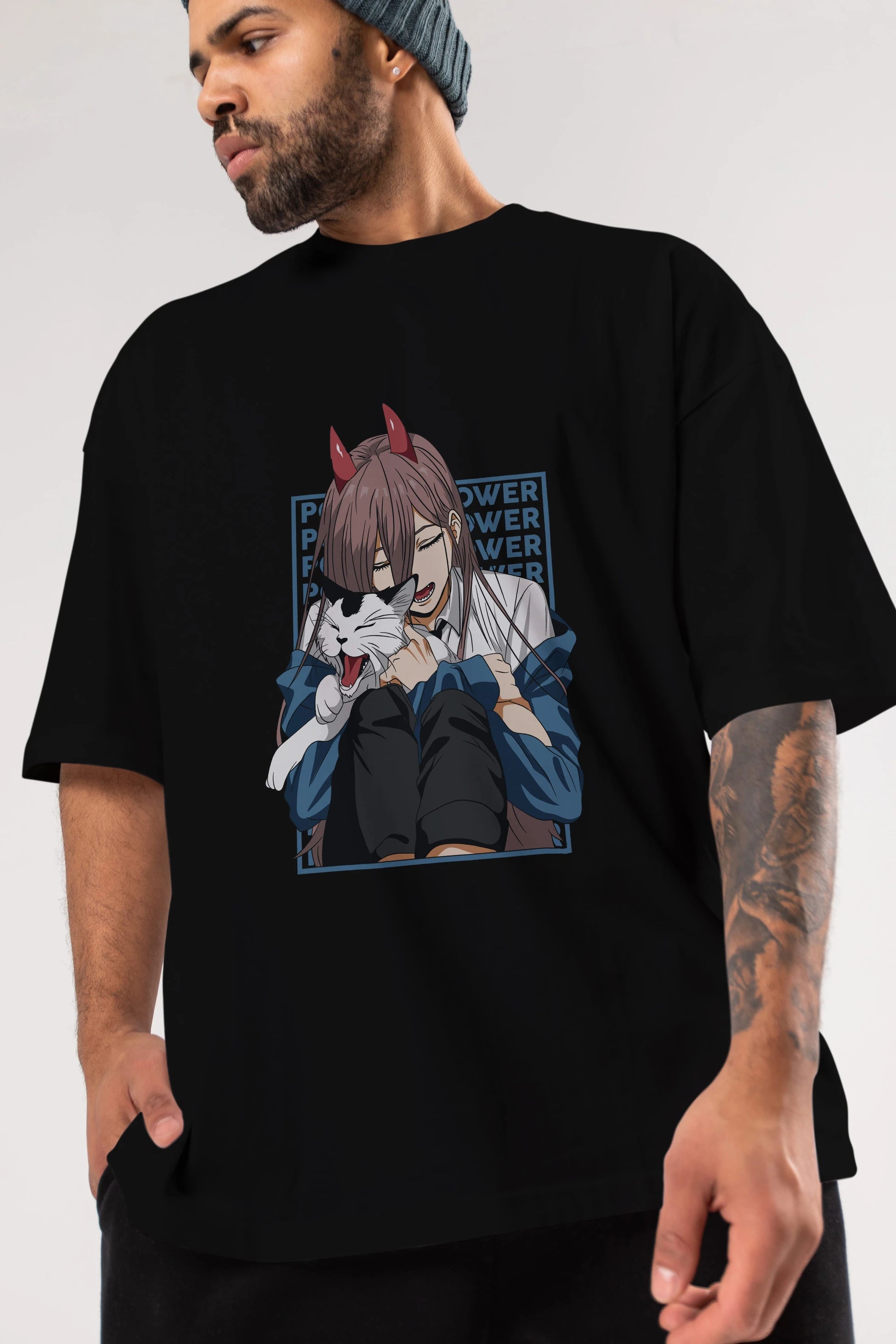 POWER CHAINSAWMAN Anime Ön Baskılı Oversize t-shirt %100 pamuk Erkek Kadın Unisex