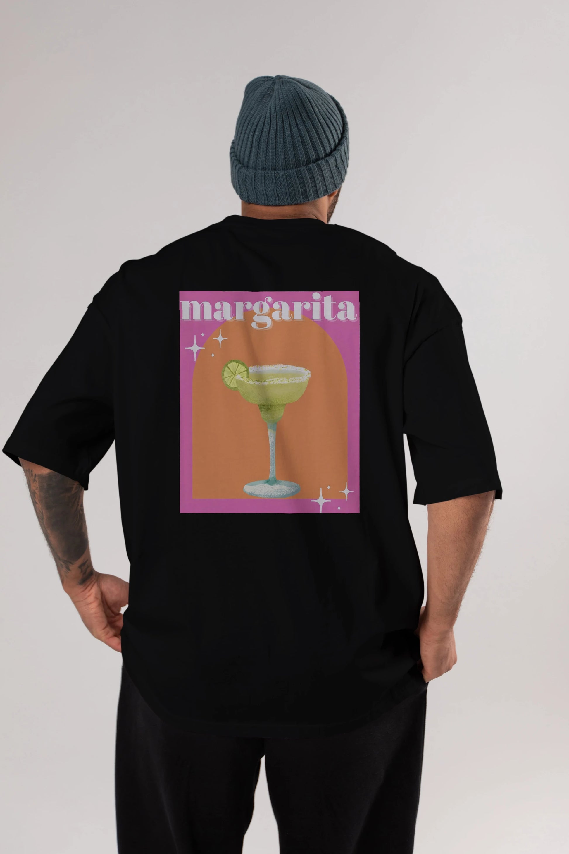Margarita 7 Arka Baskılı Oversize t-shirt Erkek Kadın Unisex %100 Pamuk Bisiklet Yaka tişort