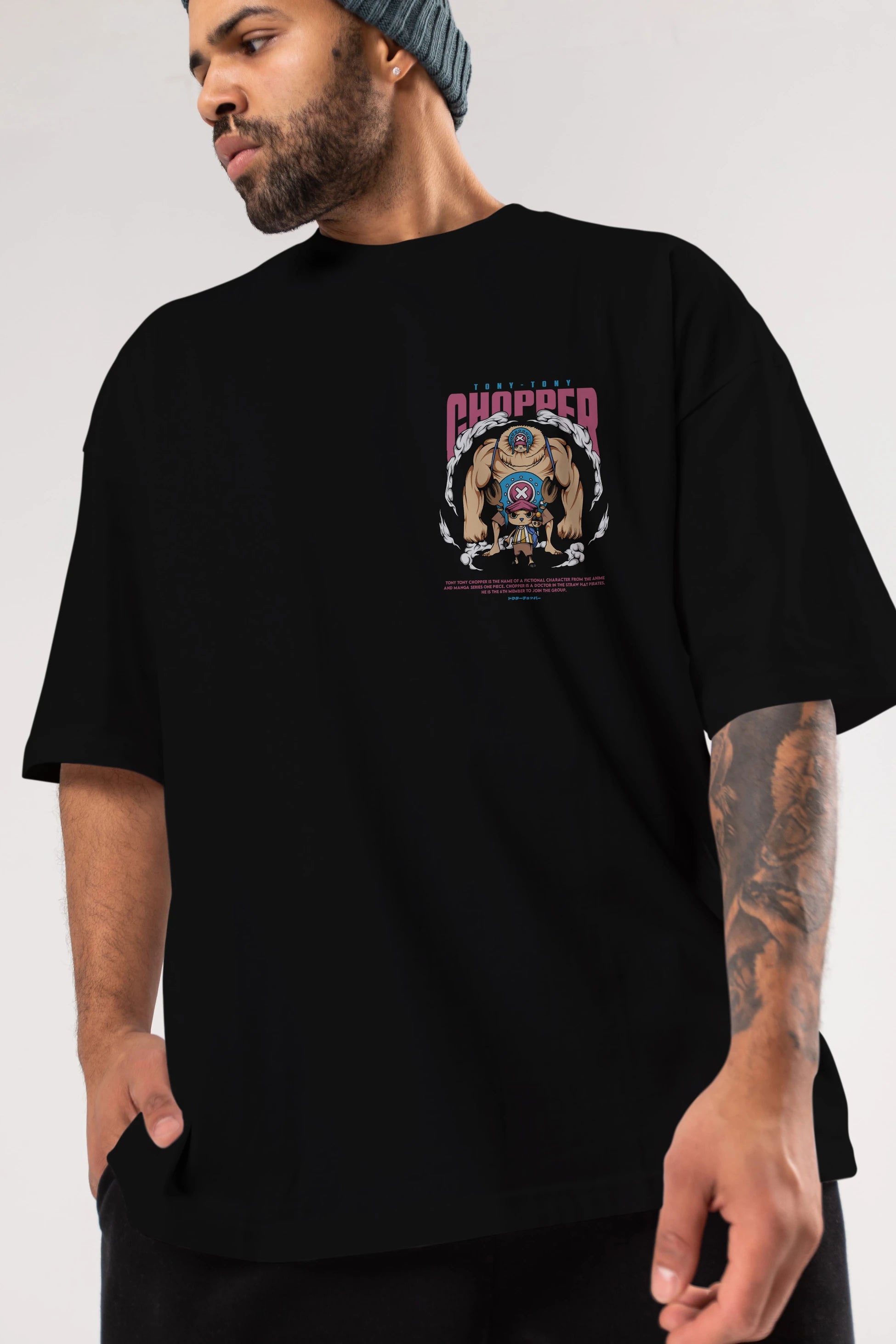 Tony Tony Chopper Ön Sol Baskılı Oversize t-shirt Erkek Kadın Unisex %100 Pamuk Bisiklet Yaka tişort