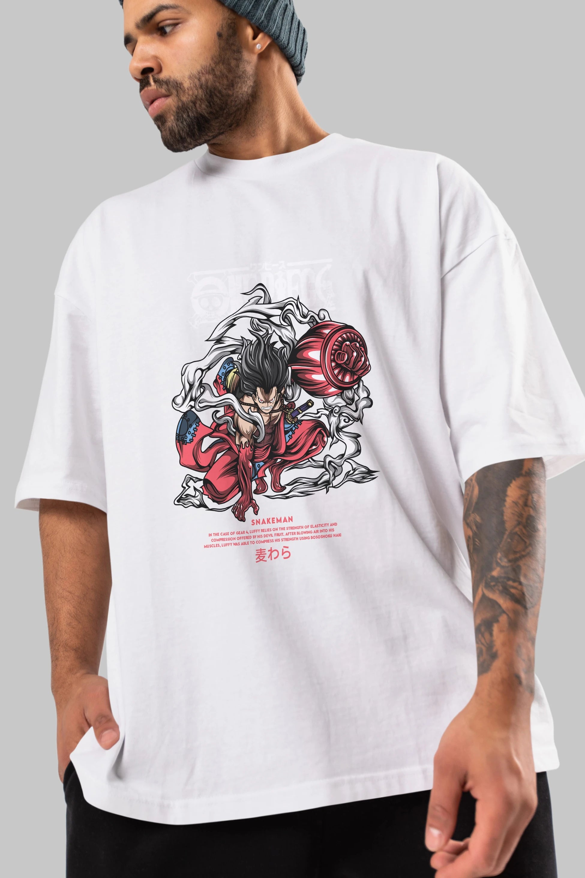 One Piece Snakeman Anime Ön Baskılı Oversize t-shirt %100 pamuk Erkek Kadın Unisex