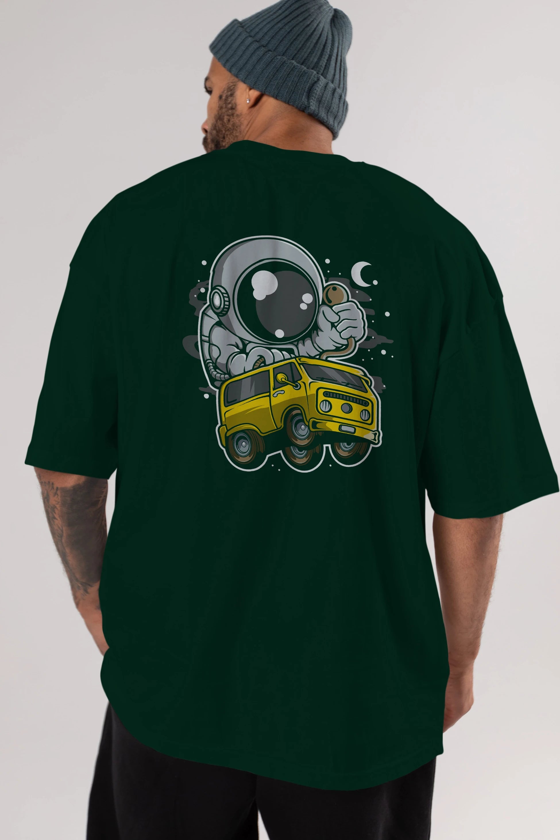 Astronaut Car Racer Arka Baskılı Oversize t-shirt Erkek Kadın Unisex