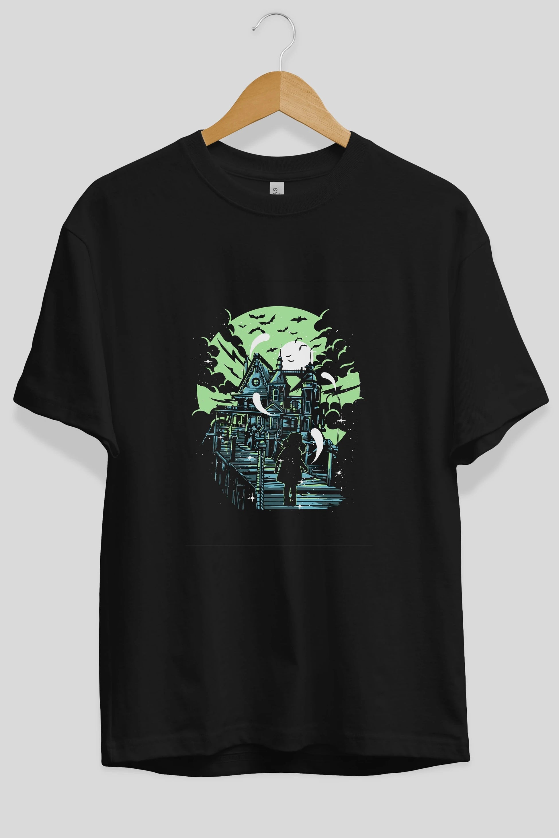 Haunted House Ön Baskılı Oversize t-shirt Erkek Kadın Unisex %100 Pamuk tişort