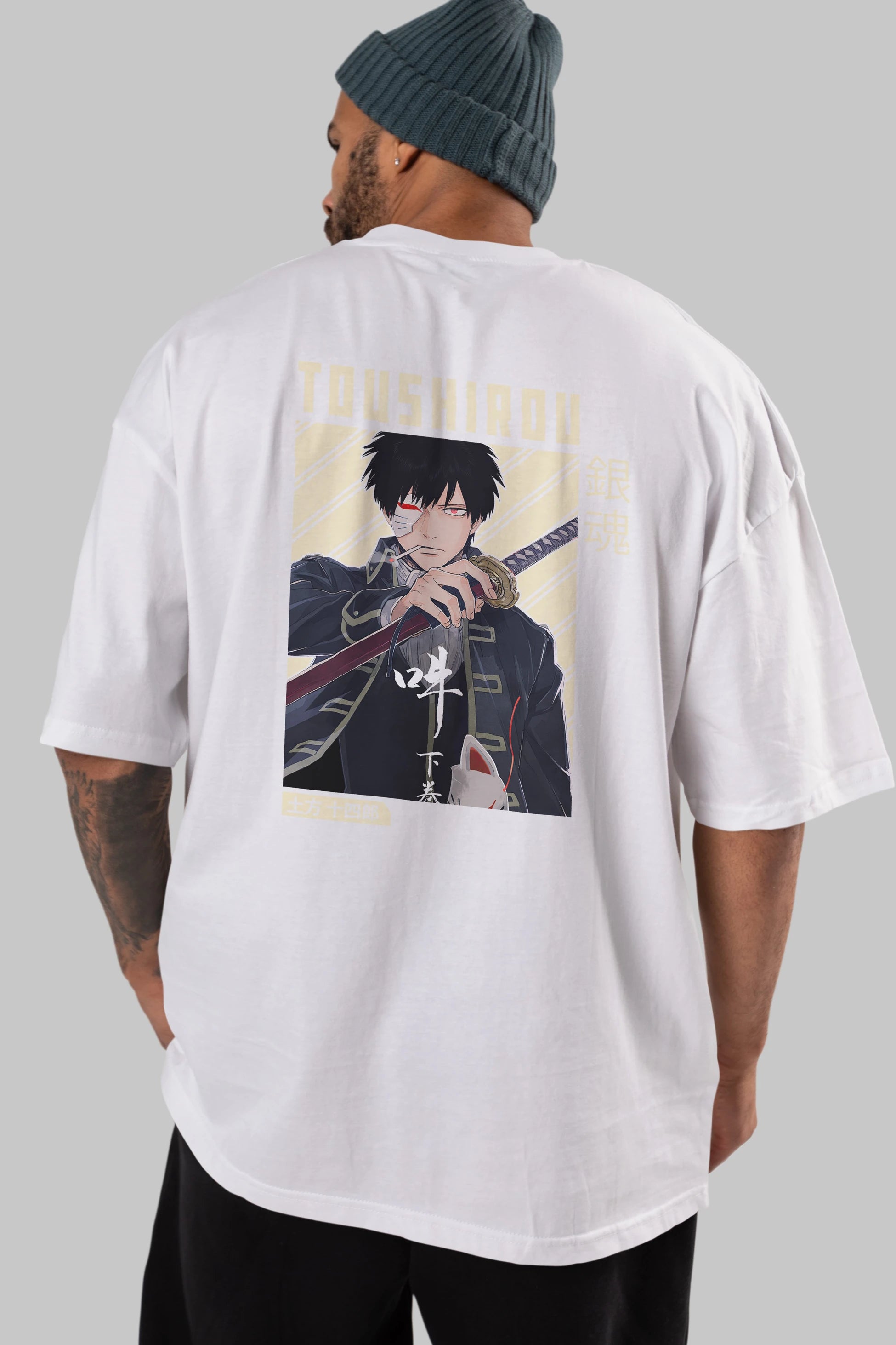 Toushirou Hijikata Anime Arka Baskılı Oversize t-shirt Erkek Kadın Unisex