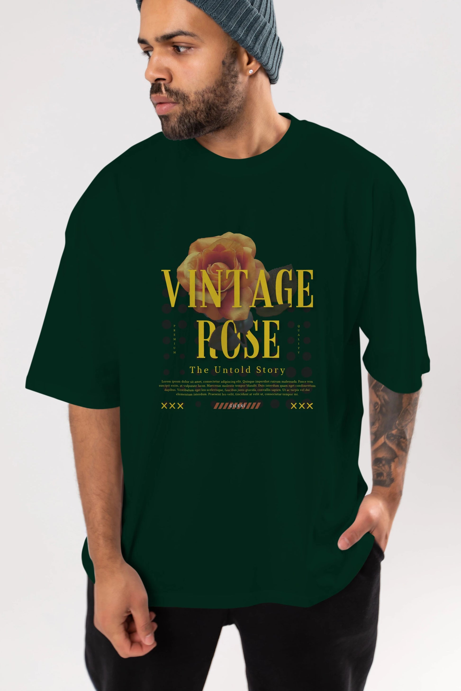 Vintage Rose Yazılı Ön Baskılı Oversize t-shirt Erkek Kadın Unisex